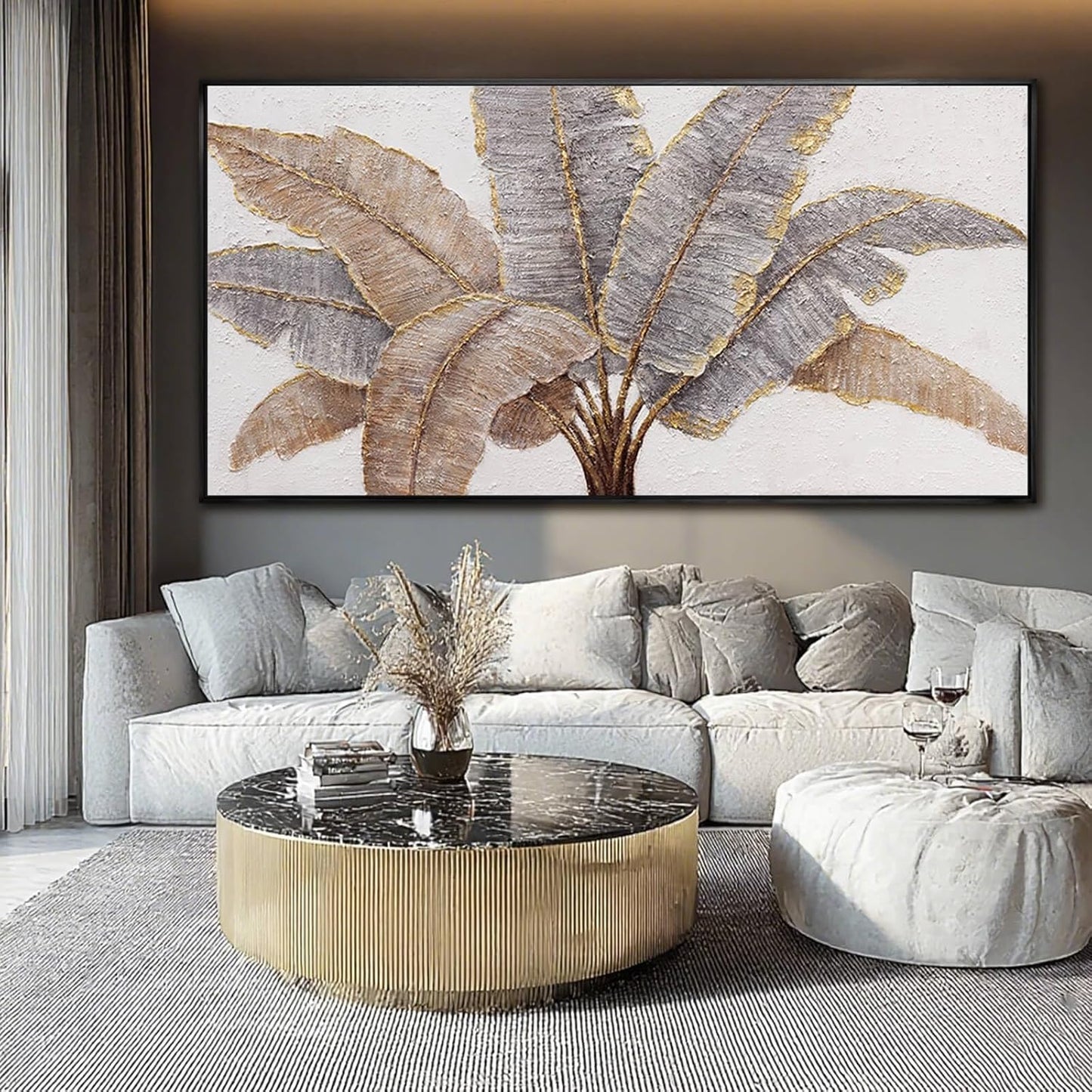 Plant Canvas Wall Art Contemporary Wall Decor Gold Pictures Textured Home Decorations 29"x58" Canvas Art for Living Room Kitchen