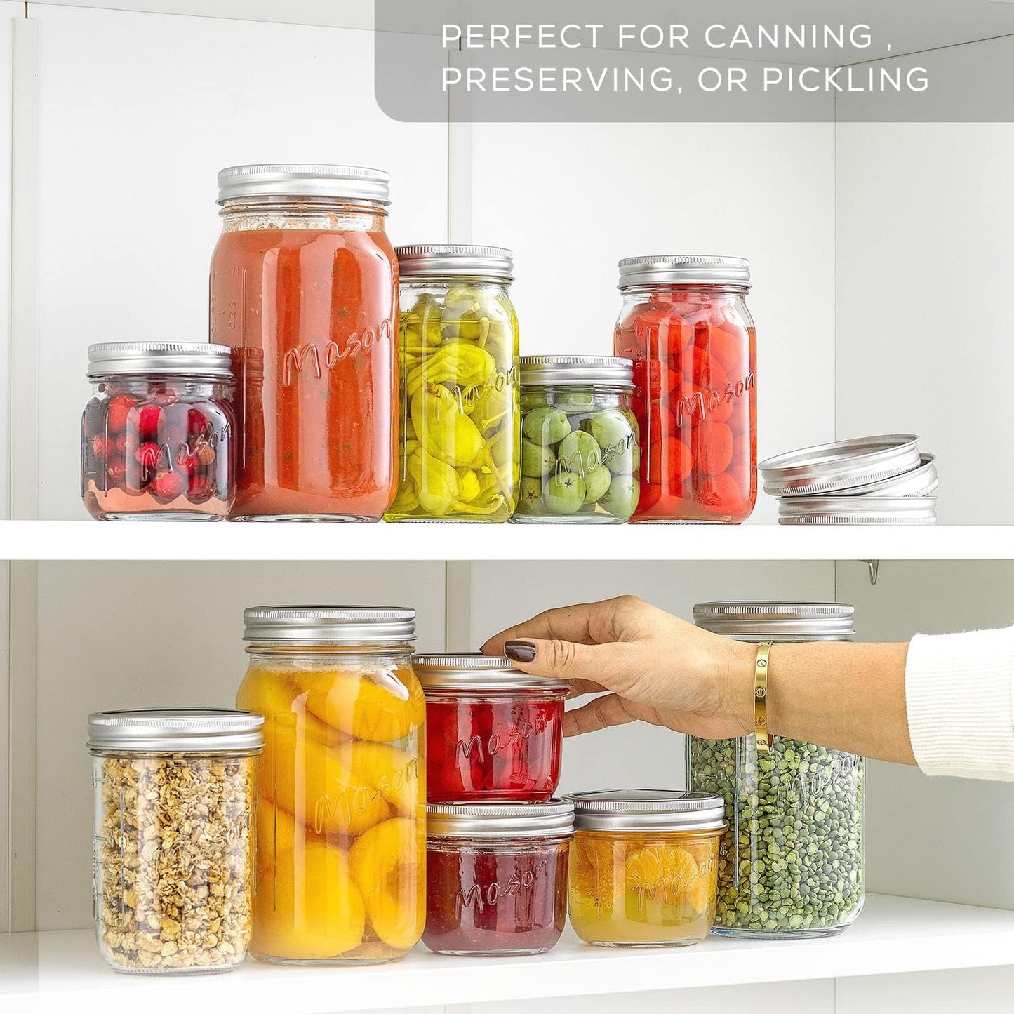 JoyJolt 8 Oz Mason Jars With Lids, Labels and Measures! 6-Pack Wide Mouth Mason Jars, Glass Jar with Lid and Band. Airtight Canning Jars, Overnight Oats Jars, Salad Jars, Sourdough Starter Jar