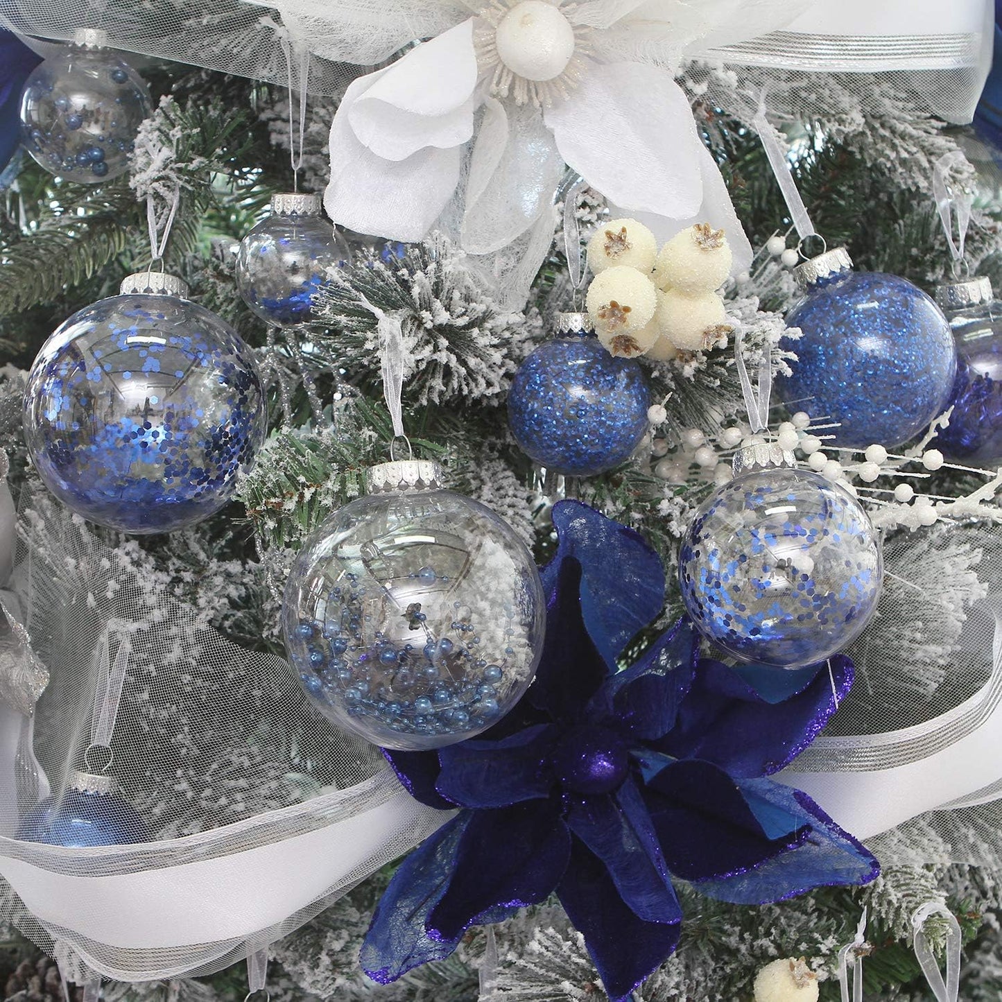 Sea Team Shatterproof Clear Plastic Christmas Ball Ornaments Decorative Xmas Balls Baubles Set with Stuffed Delicate Decorations (60mm/2.36 inch 30-Pack, Royal Blue)
