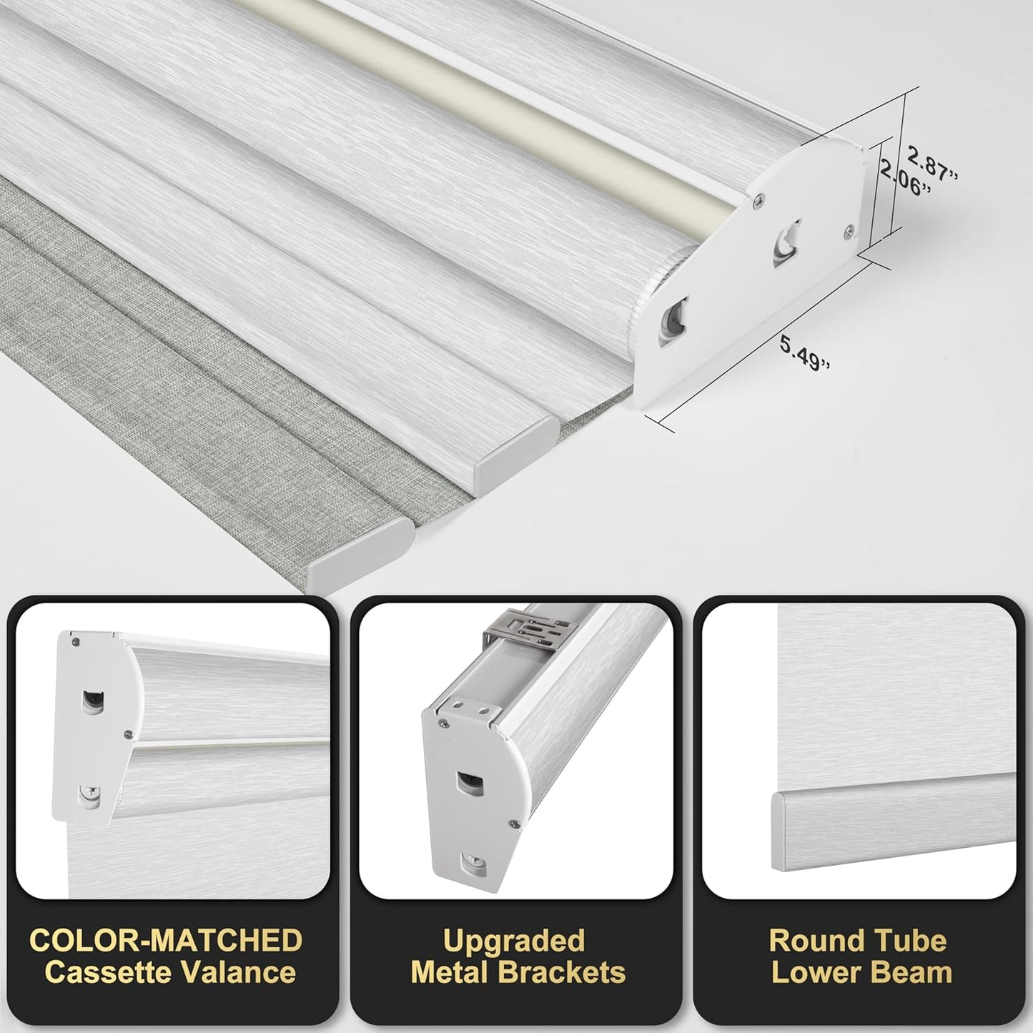 BERISSA Cordless Dual Roller Shades with Cassette Valance,Double Window Shades Blackout and Light Filtering Shades,Day and Night Roller Shades for Home Office Door.Linen Grey and White.53 W x 36" H