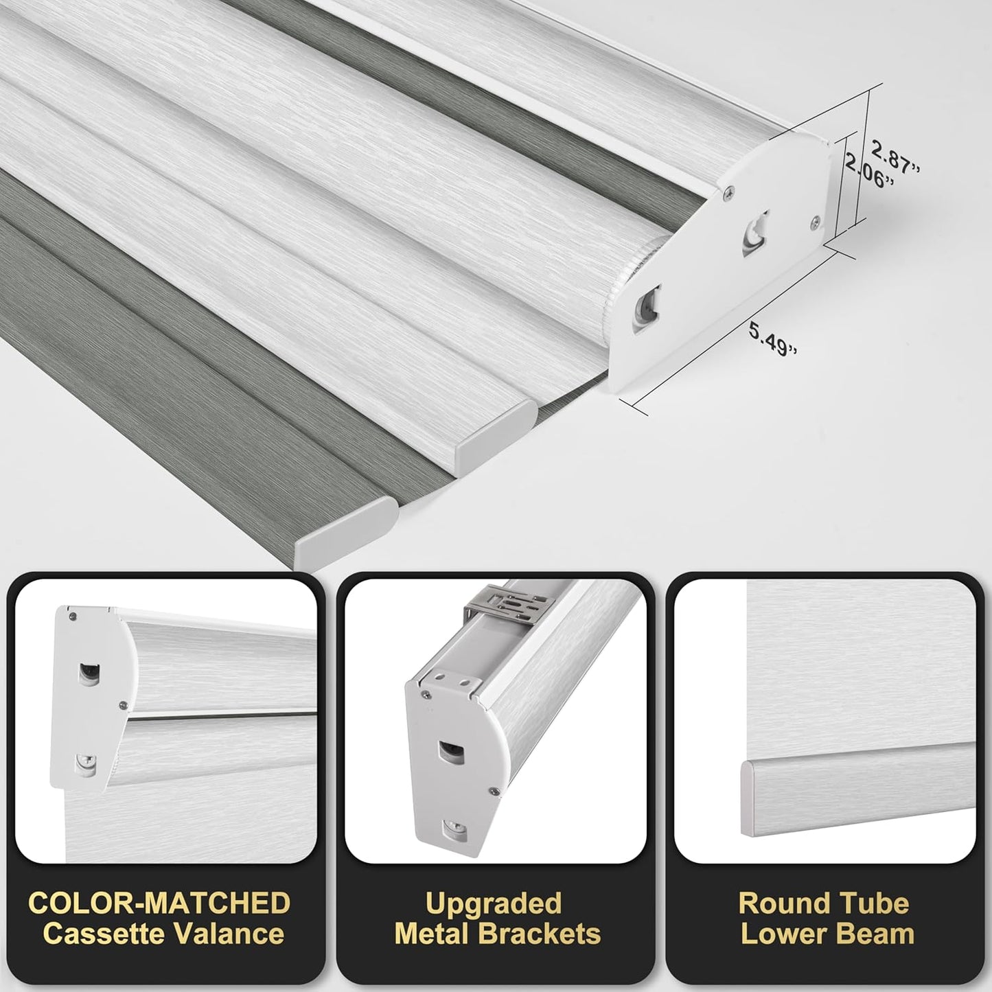 BERISSA Cordless Dual Roller Shades with Cassette Valance,Double Window Shades Blackout and Light Filtering Shades,Day and Night Roller Shades for Home Office Door.Grey and White.43 W x 86" H