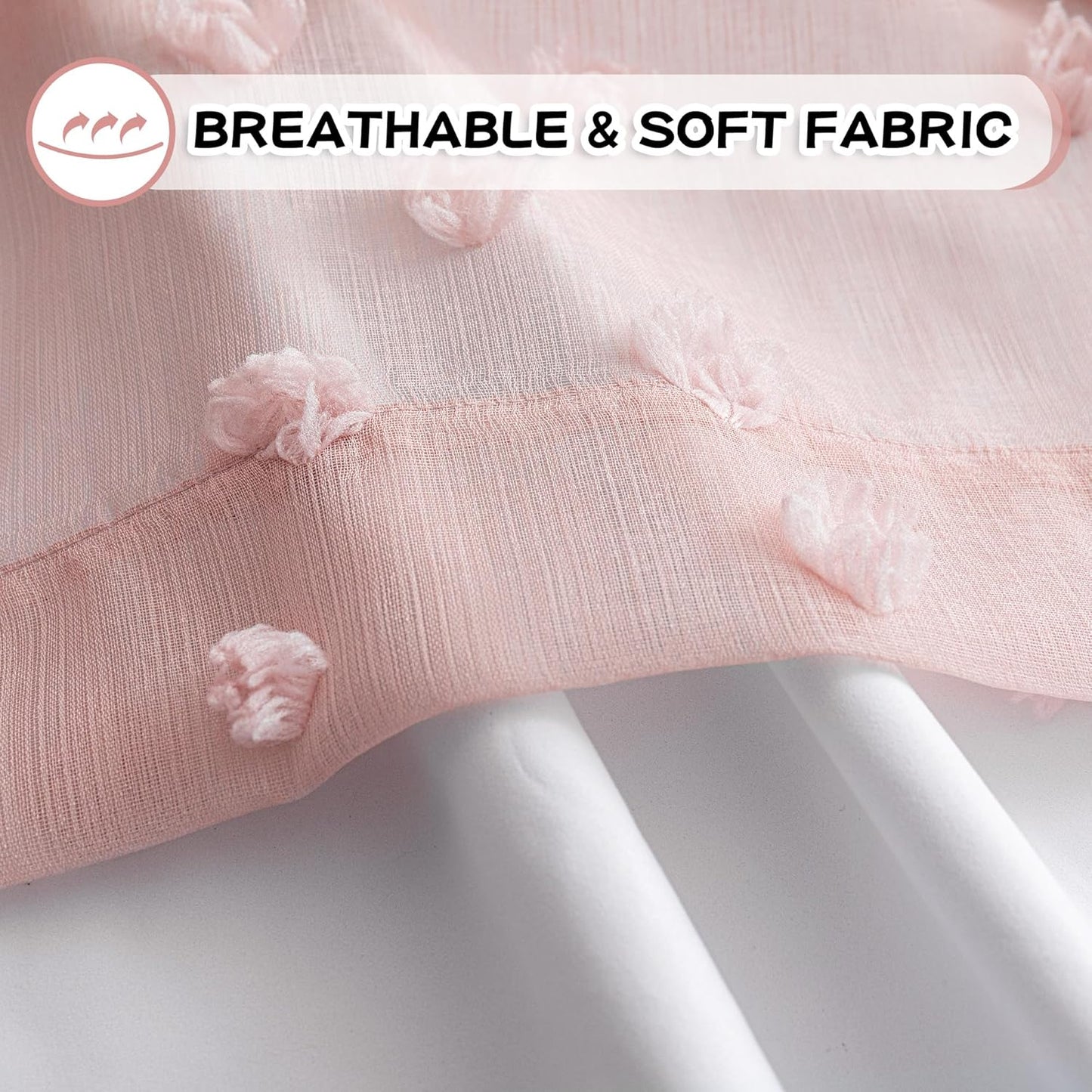 MYSKY HOME 100% Blackout Curtains for Nursery Thermal Insulated Blush Pink Pom Pom Curtain 72 Inch Length for Girls Bedroom 2 Panels Grommet White Sheer Drapes for Kitchen Dining Room Door, 52W x 72L