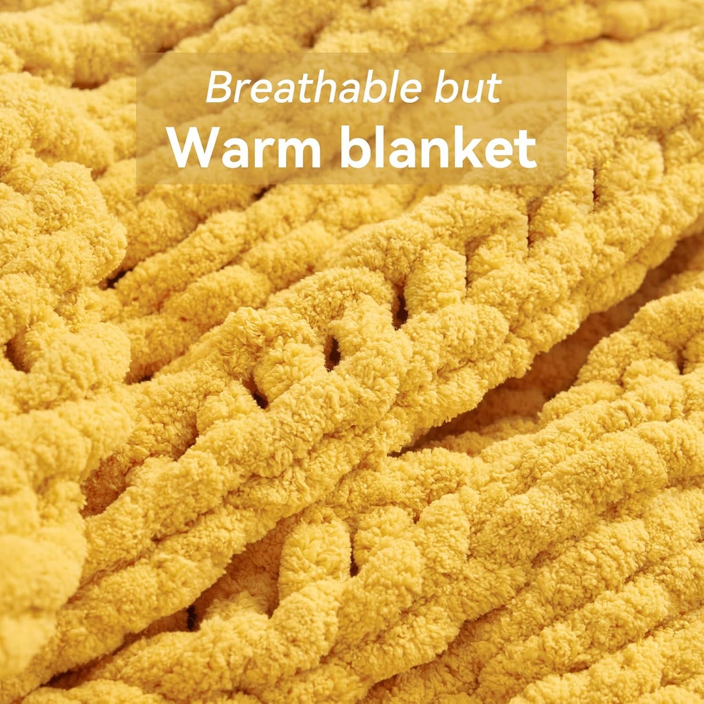Chunky Knit Throw Blanket, 30''*40'' Knitted Throw Chenille Yarn for Bed Couch, Handmade Yellow Crochet Big Thick Blanket, Machine Washable Cute Comfy Blanket for Home Decor