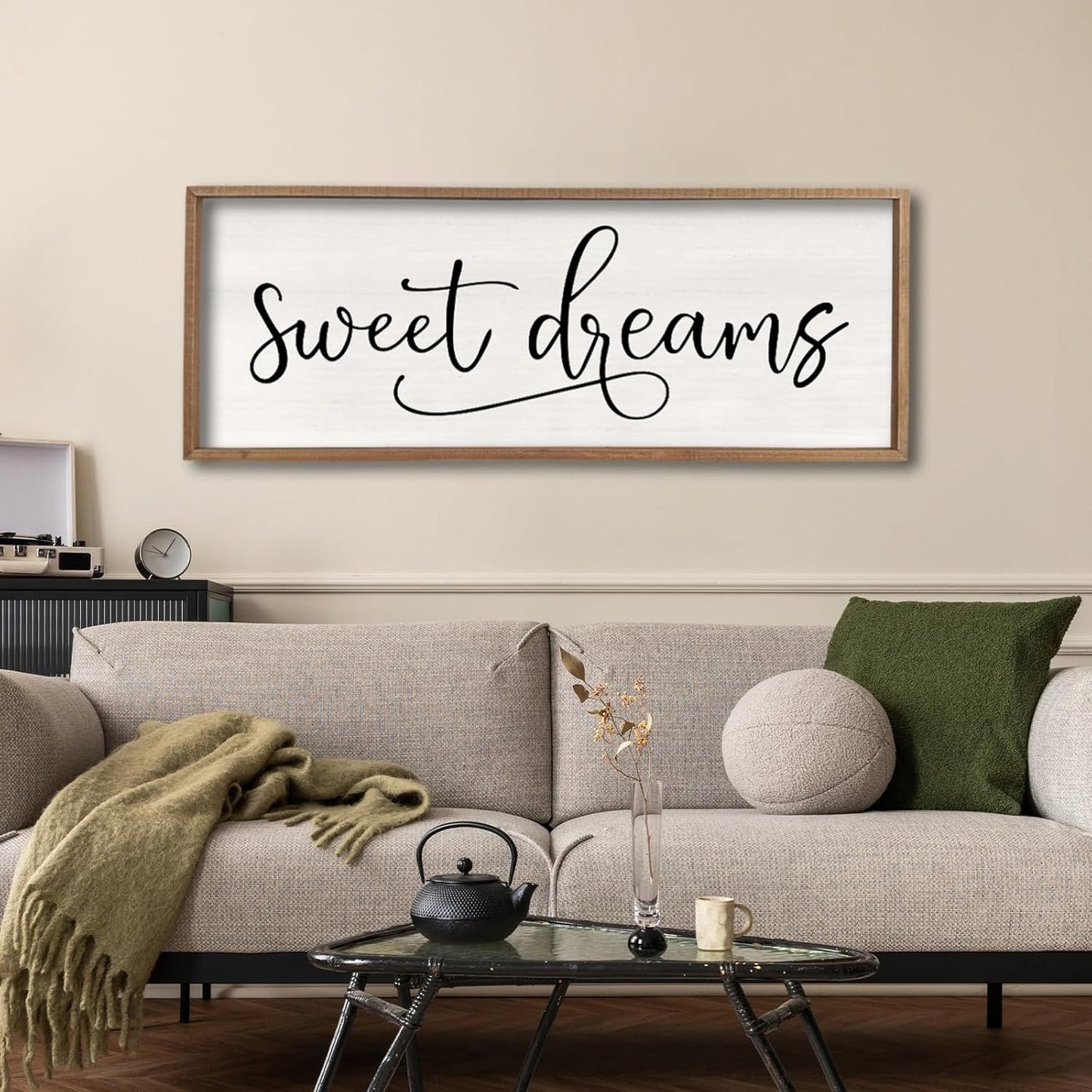comurdyo Sweet Dreams Wall Decor Above Bed Sign 40" x 15" Master Bedroom Wooden Antique Framed Large Rustic Farmhouse Guest Room Beautiful Simple Hanging Plaque Over Bed Wall Art (Wood)