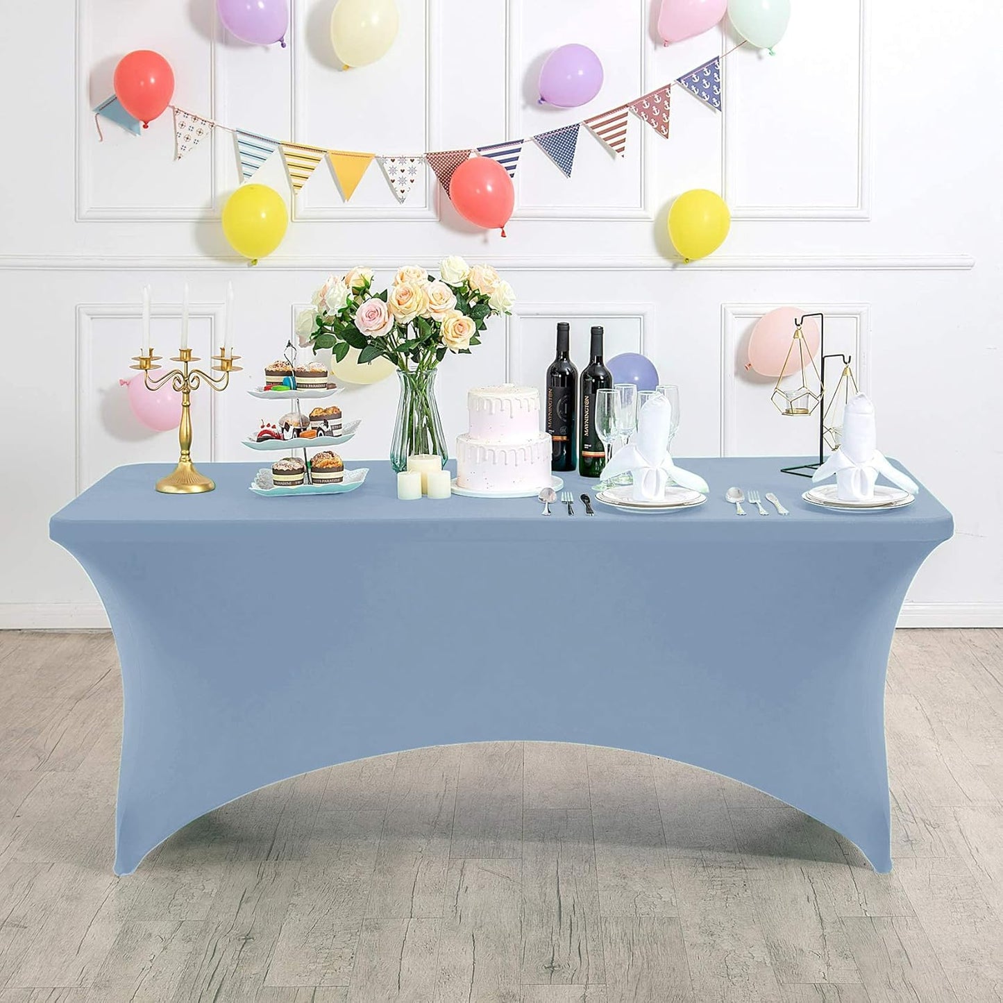 Spandex Table Cover for 6Ft or 4fT or 8ft Table Universal Fitted Stretch Tablecloth for Party, Banquet, Wedding and Events-Dusty Blue