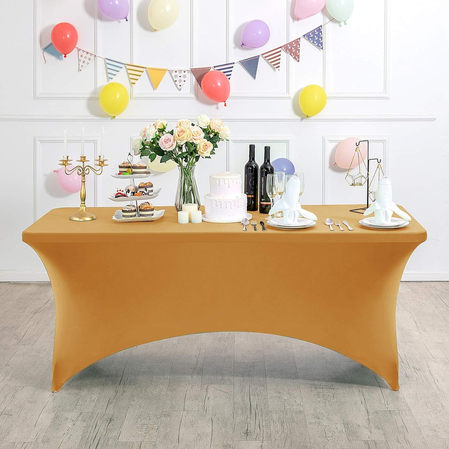 Spandex Table Cover for 8FT or 4ft or 6ft Table Universal Fitted Stretch Tablecloth for Party, Banquet, Wedding and Events-Gold
