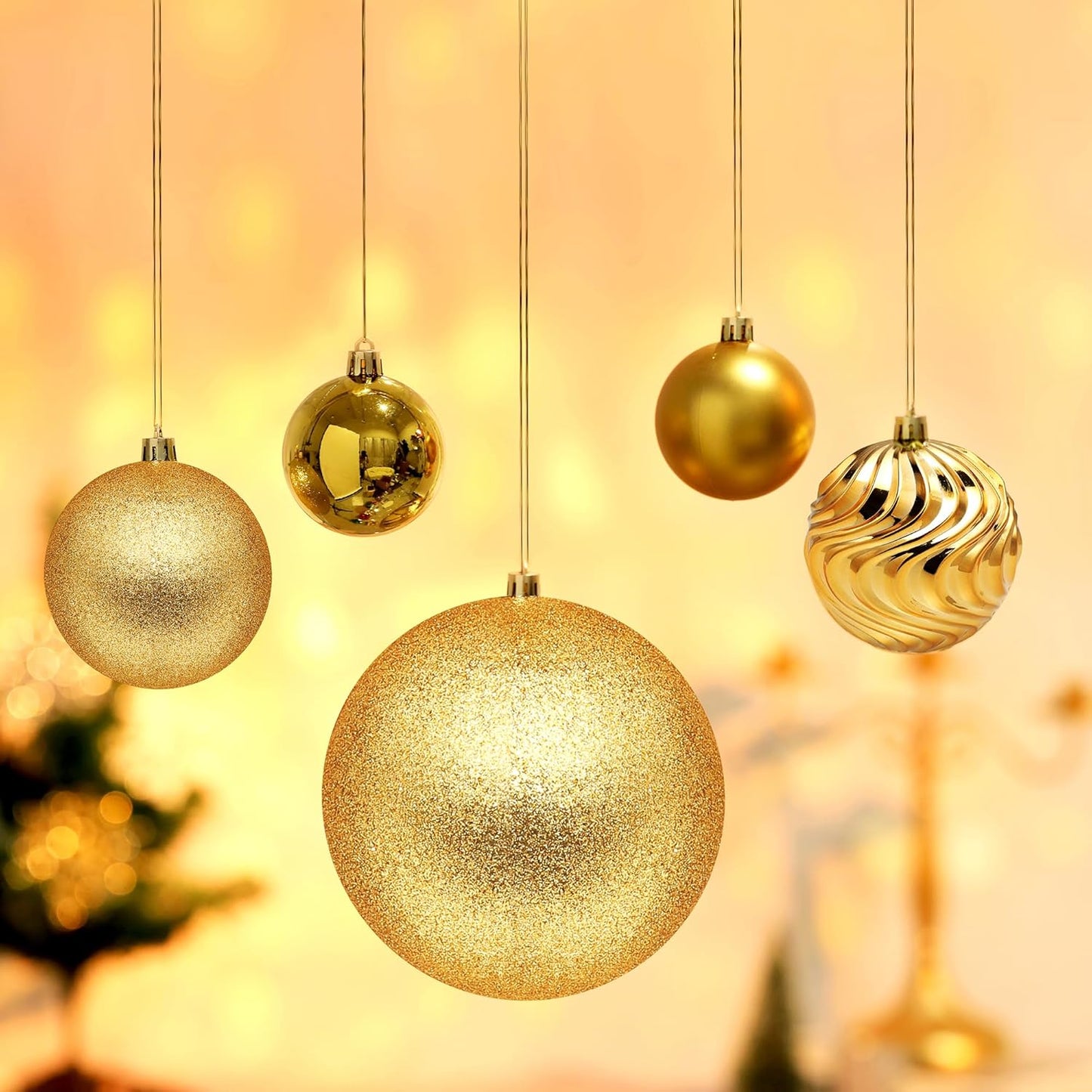 Christmas Ball Ornaments for Xmas Decorations,50 pcs Christmas Extra Large Tree Shatterproof Ornaments-Gold (Combo of 5 Style in 3 Sizes)