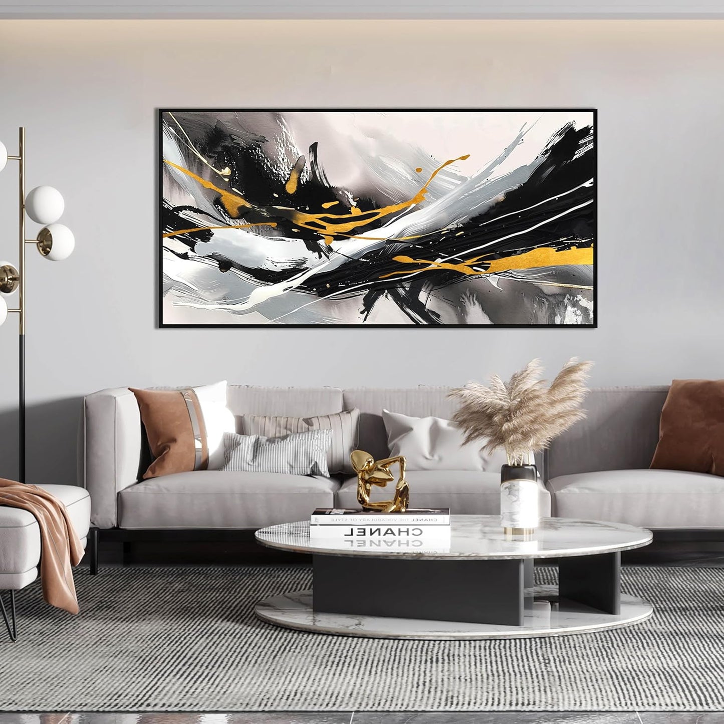 Black and White Canvas Wall Art for Living Room - Modern Abstract Wall Decor for Bedroom - Black Framed Wall Art for Office Size 29" x 59"
