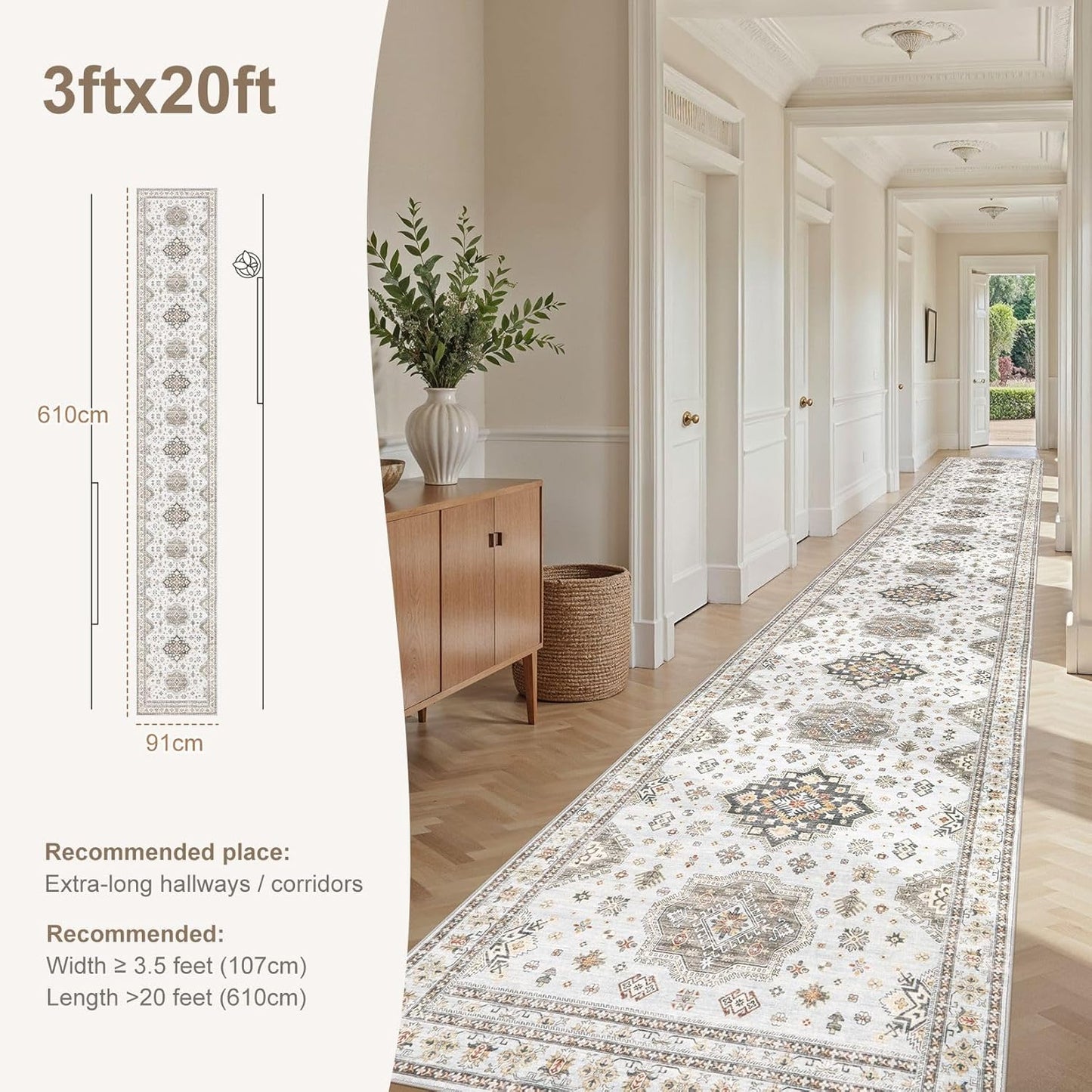 Washable 3x20 Runner Rug - Area Rugs Neutral Vintage Distressed Floral Farmhouse Boho Large Soft Floor Rug Indoor Carpet for Hallway Entryway Home - Blue Brown