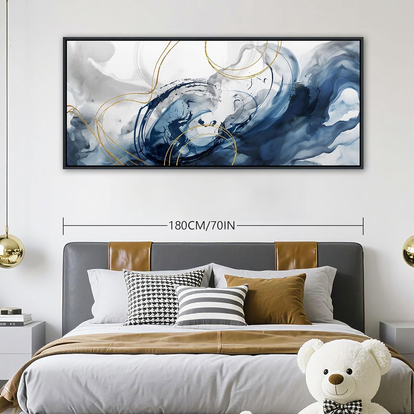 Mofutinpo Blue Abstract Wall Art Large Canvas Wall Decor Modern Home Decor Office Wall Decor Home Decorations for Living Room Navy Blue Minimalist Bedroom Artwork 31×70IN