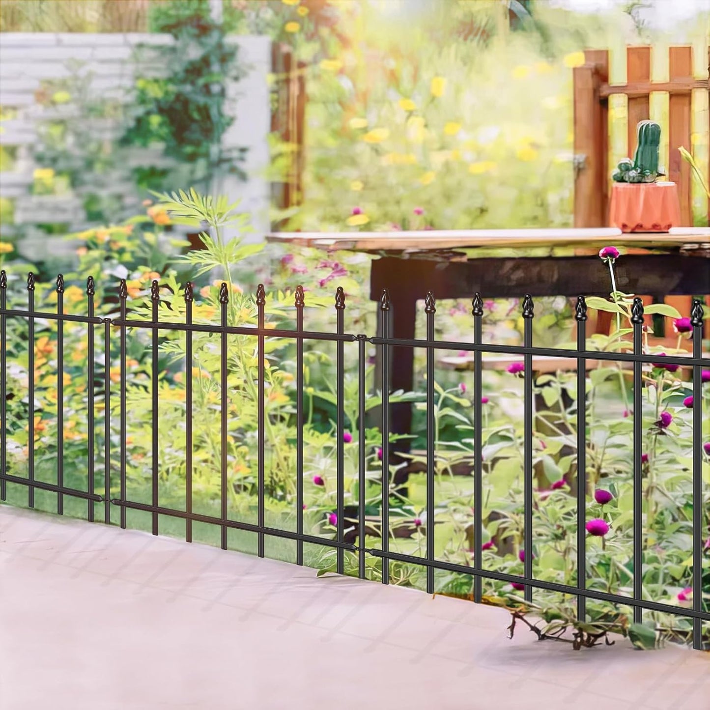 Decorative Metal Garden Fence 24 in H x 10 ft L, Border Fence Panels Animal Barrier for Dogs, No Dig Garden Fencing for Yard Patio Flower Bed Lawn Outdoor 5 Panels + 6 Stakes Black
