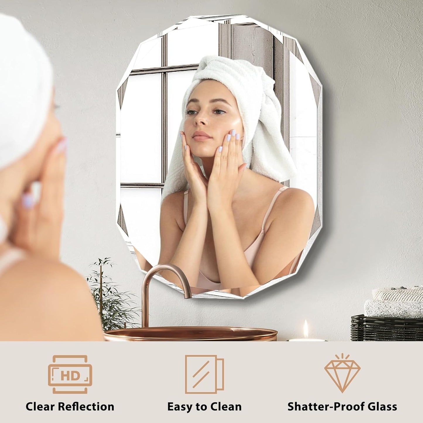 Bathroom Mirrors for Over Sink, Round Frameless Mirrors for Wall, 20x30 Inch Beveled Bathroom Mirror, Bathroom Vanity Circle Mirror for Bedroom Living Room Entryway Home Decor