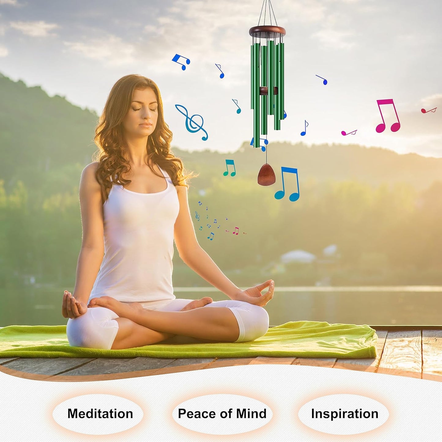 Large Aluminium Wind Chimes 37 Inches to Create a Zen Atmosphere Suitable for Outdoor, Garden, Patio Decoration. Classic Wind Chimes with Wind Catcher Suitable as A Gift for Unisex(Green)