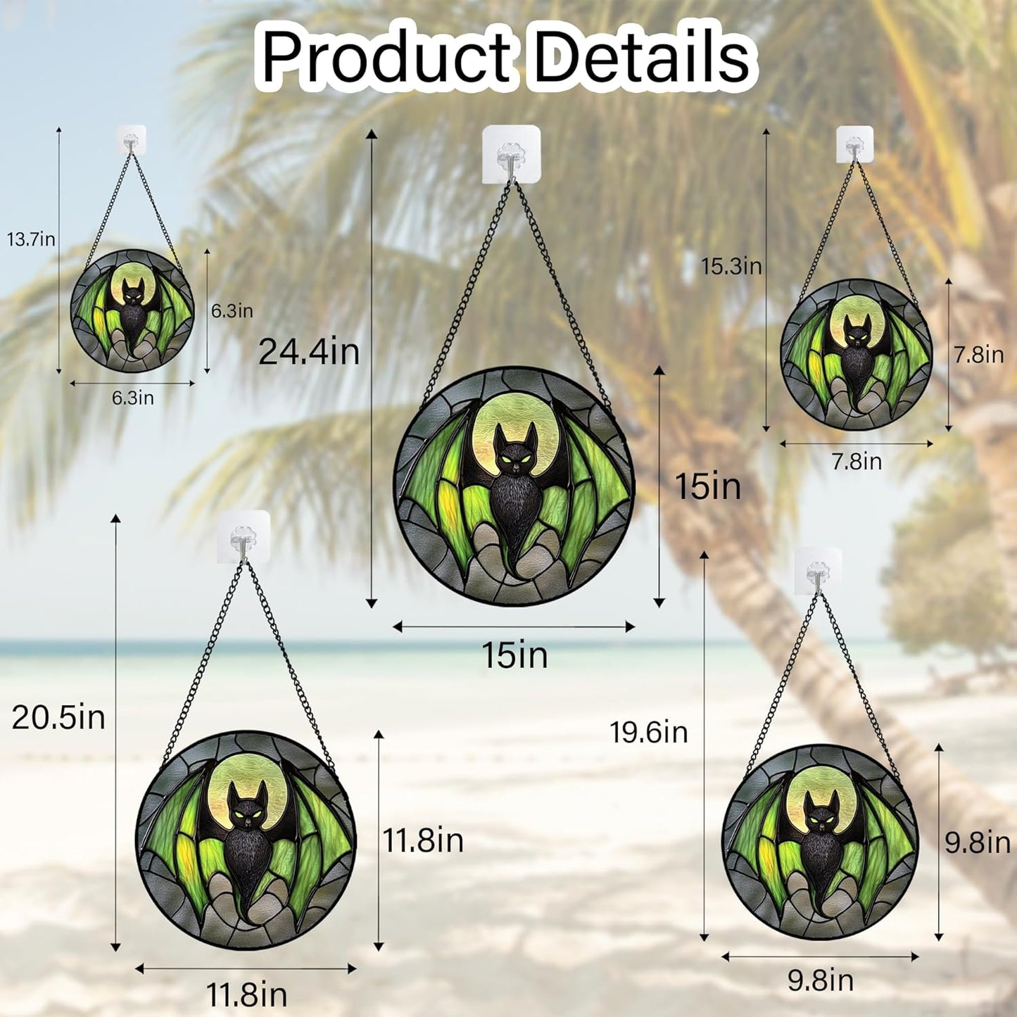 Stained Glass Window Hanging - Halloween Black Bat Green Wings Monster Suncatcher for Doors Garden Home Spooky Sun Catchers Gothic Decor Horror Gift for Women Men Friend Boy Girl 15 in
