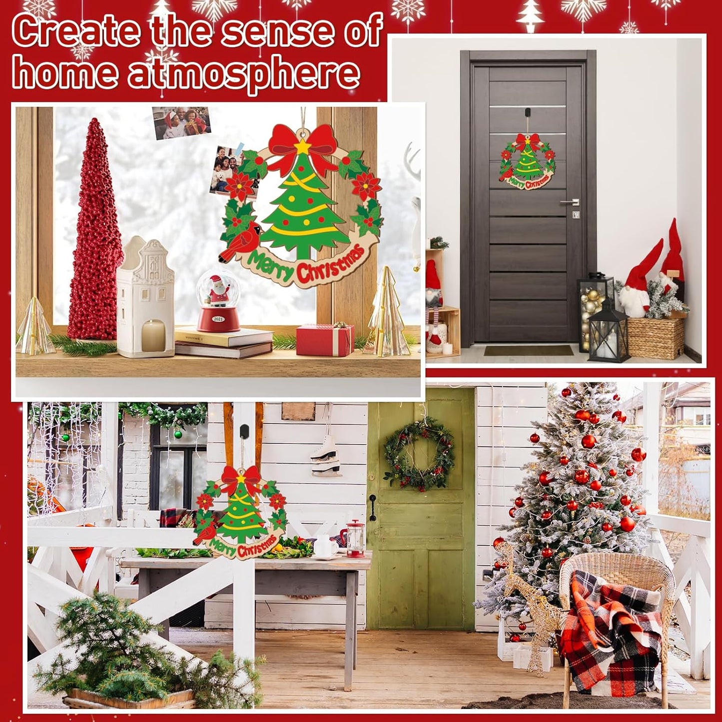 Paintable Christmas Ornaments 3 Sets, Wooden Ornaments to Paint, Unifished Christmas Tree Wreaths Wood Crafts for Painting, Wood Cutouts DIY Xmas Ornament for Front Door Decor (Bird