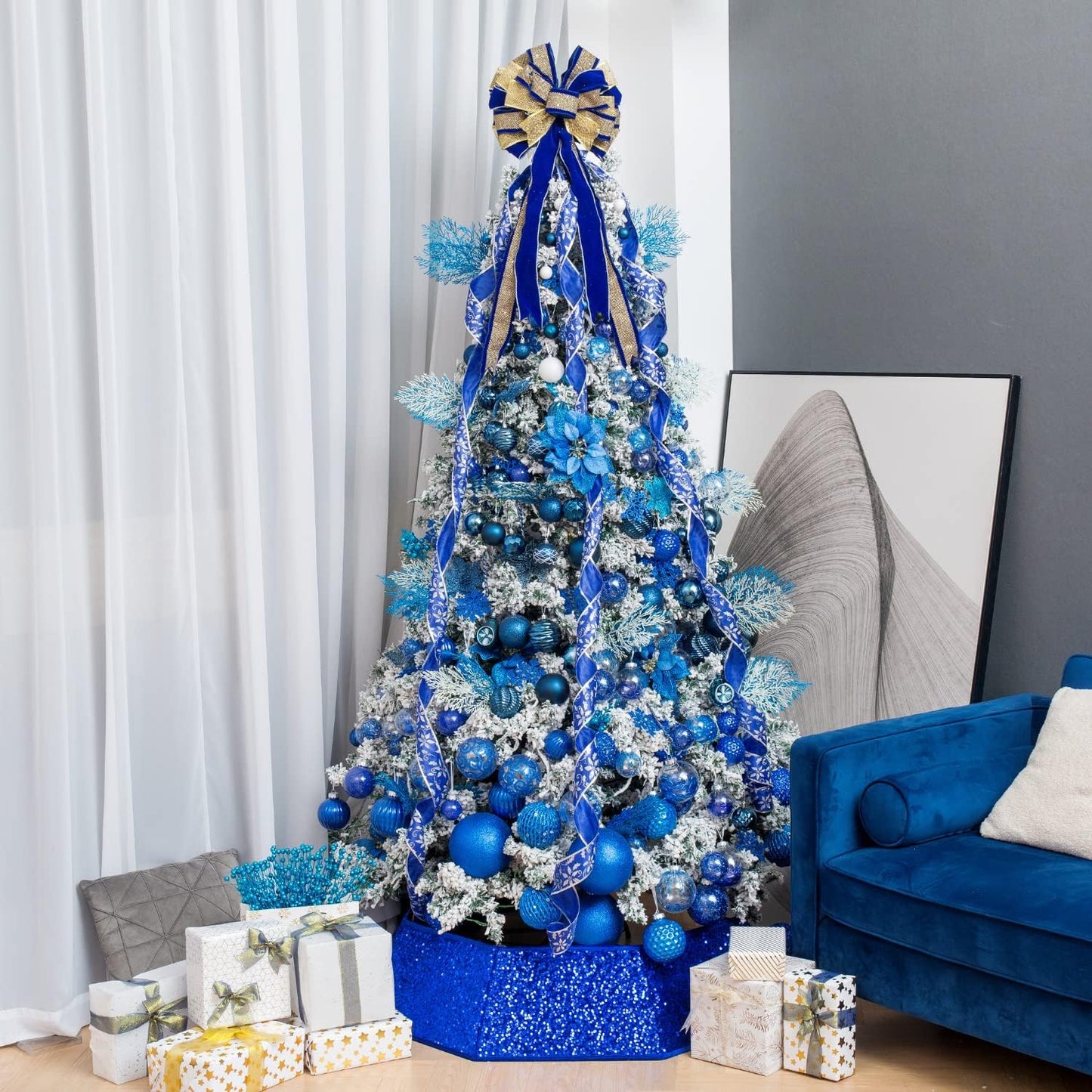 XmasExp 60mm/2.36" Christmas Ball Ornaments Shatterproof Christmas Ornaments Set Decorations for Xmas Tree Balls - 24ct (2.36'', Blue)