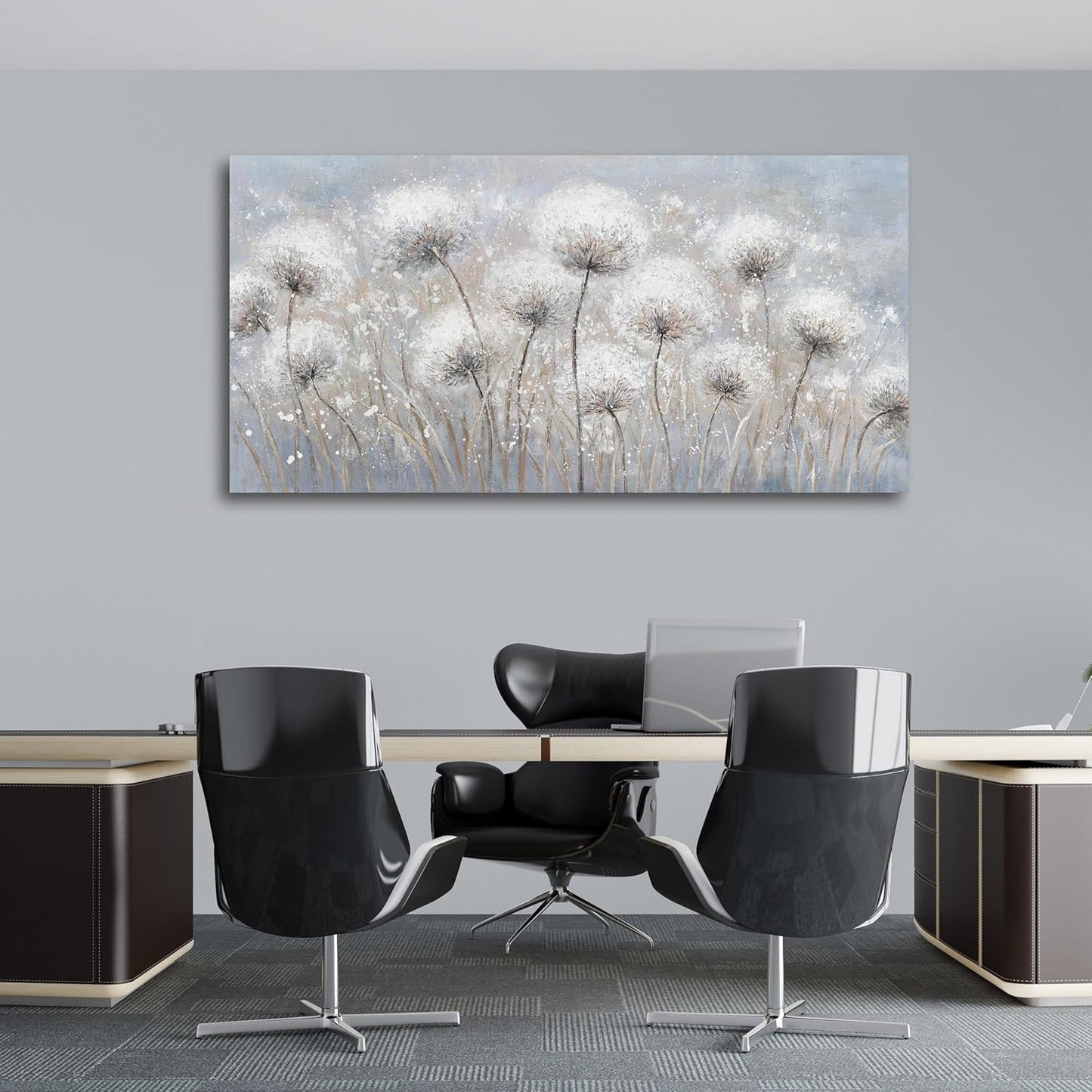 Belmrxne Large Dandelion Floral Wall White and Black Wall Decor Modern Aesthetic Artwork Trendy Canvas Painting for Living Room Bedroom Dining Room Office Home Decor 30x60 inch