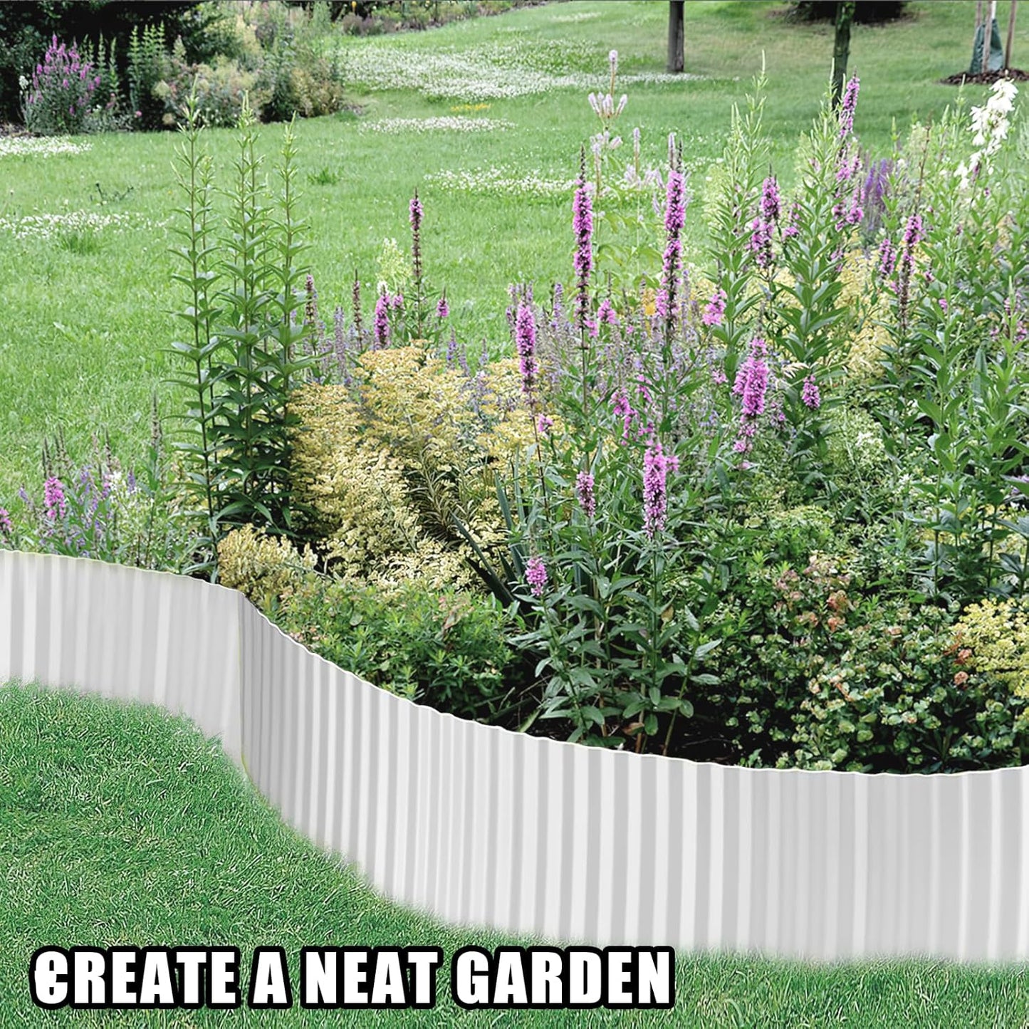 Corrugated Metal Garden Edging - 6 Inch X 10 FT Landscape Edging Border, Flexible Border for Garden Fence, Flower Bed, and Lawn (Silver)