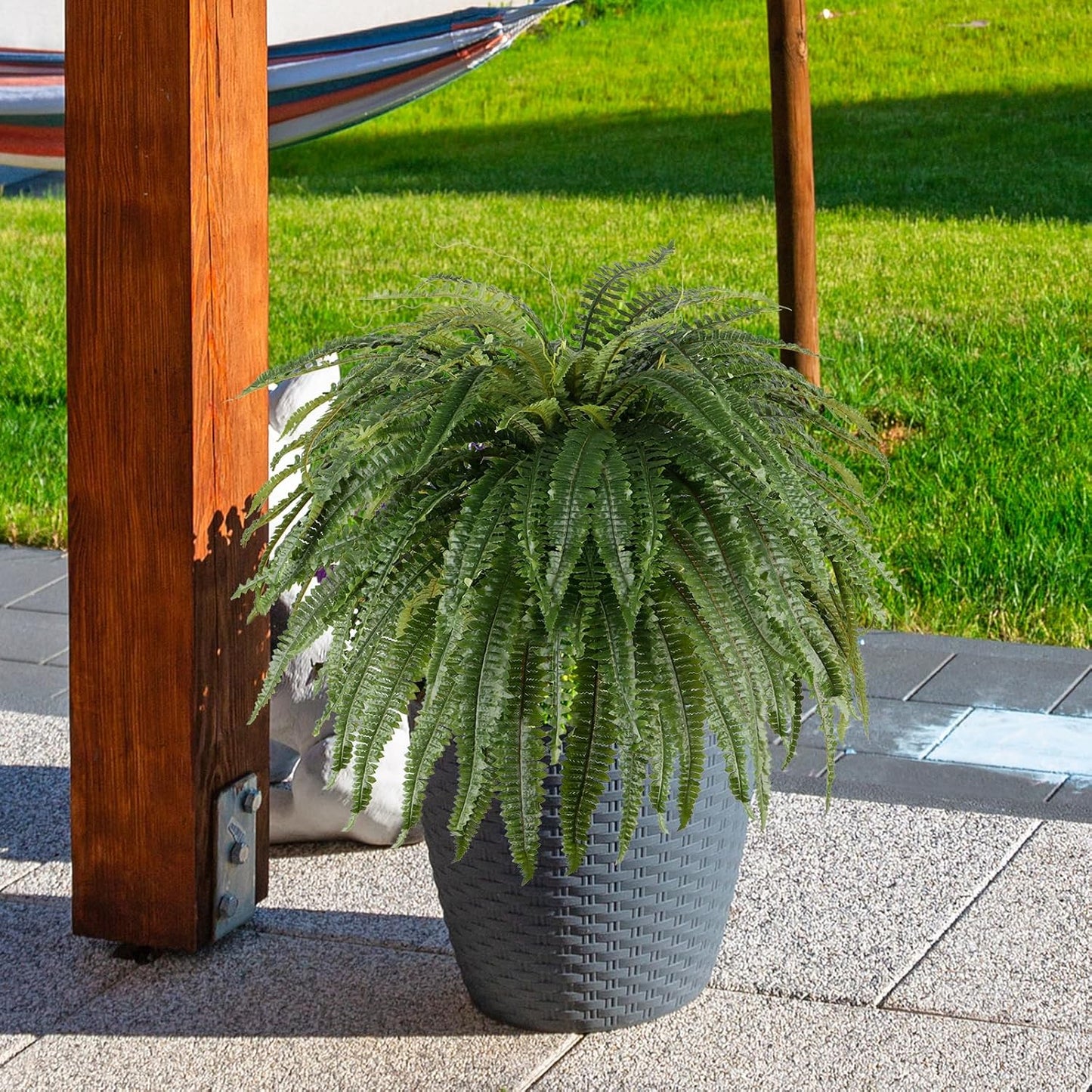 Single Silky 50" Artificial Fern Plant, Large Fake Fern with 100Fronds, Realistic Faux Boston Fern Bush for Outdoors & Indoor, Silk Greenery for Planter, Garden, Office, Home Décor