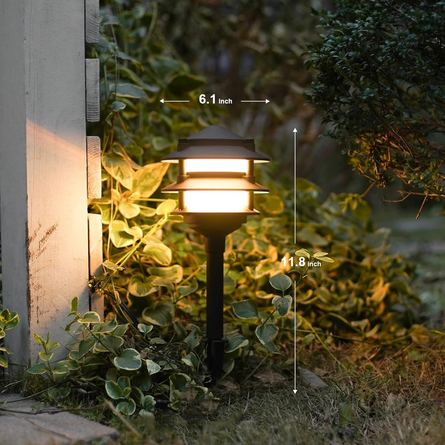 GOODSMANN Landscape Lighting 4PK Pathway Lights Low Voltage 2.2 Watt LED 12V AC Landscape Lights 30 Lumen Warm White with Cable Connectors Metal Stakes 9122-21102-04A