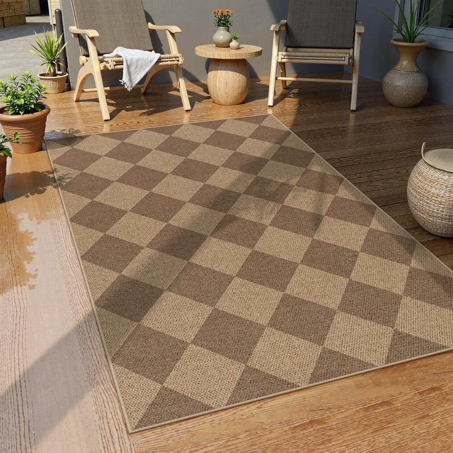 Lahome Checkered Easy Jute Indoor Outdoor Rug, 3x5 Washable Nature Rug for Entryway Living Room Indoor, Farmhouse Non Slip Checkerboard Carpet for Entry Guestroom Deck