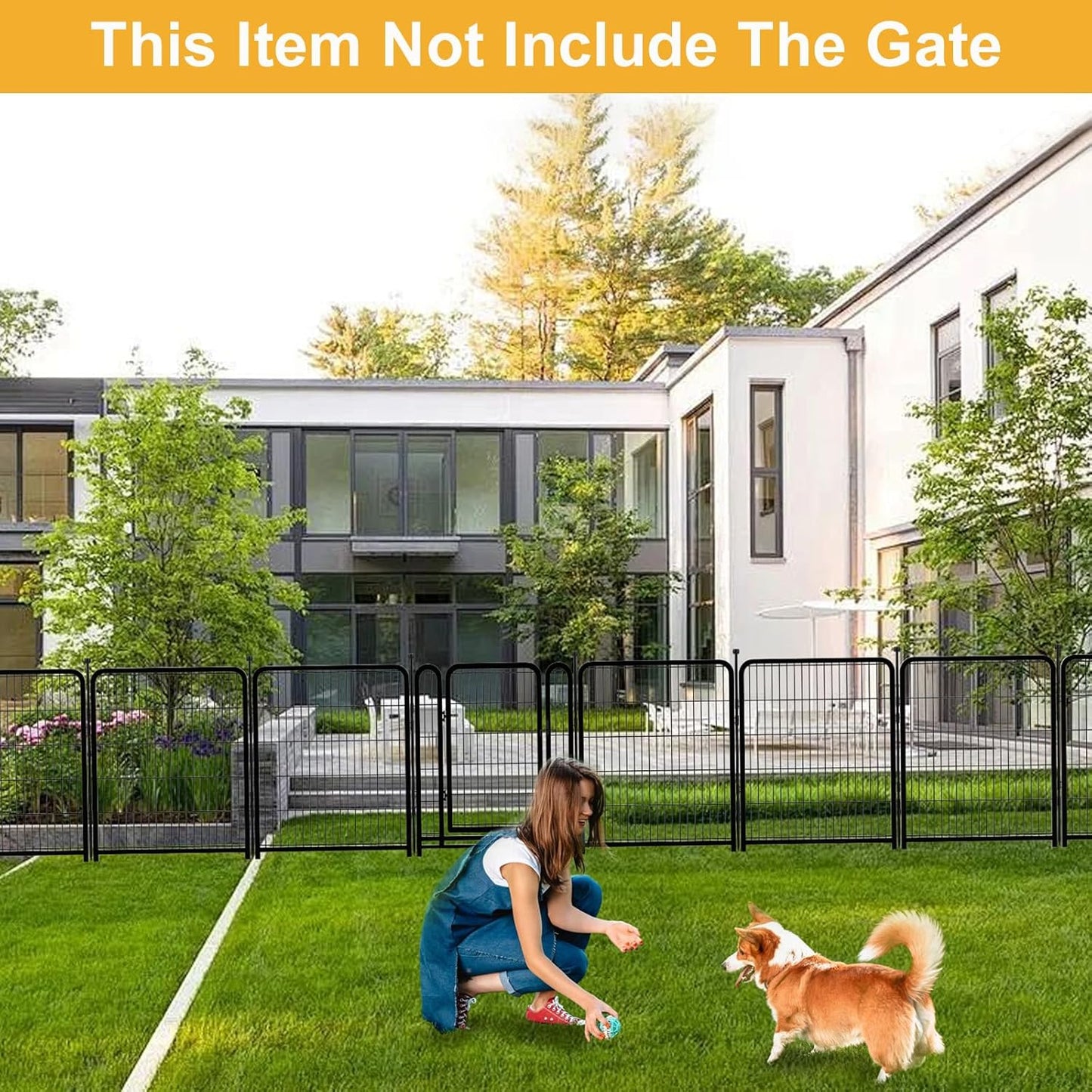 Doorless 48 in(H) Decorative Garden Fence and Borders, 12 Panels Total 26.6 Ft(L), Outdoor Dog Fence, Fencing for Garden Beds, Dog Play Pen Outdoor, Flower Bed Fencing, Black
