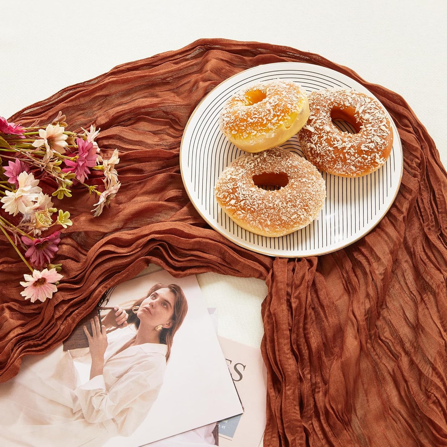 12 Pack Terracotta Cheesecloth Table Runner 10FT Long Boho Gauze Table Runner Rustic Sheer Runner for Wedding Bridal Baby Shower Birthday Party Table Decor Fall Thanksgiving Christmas Decor