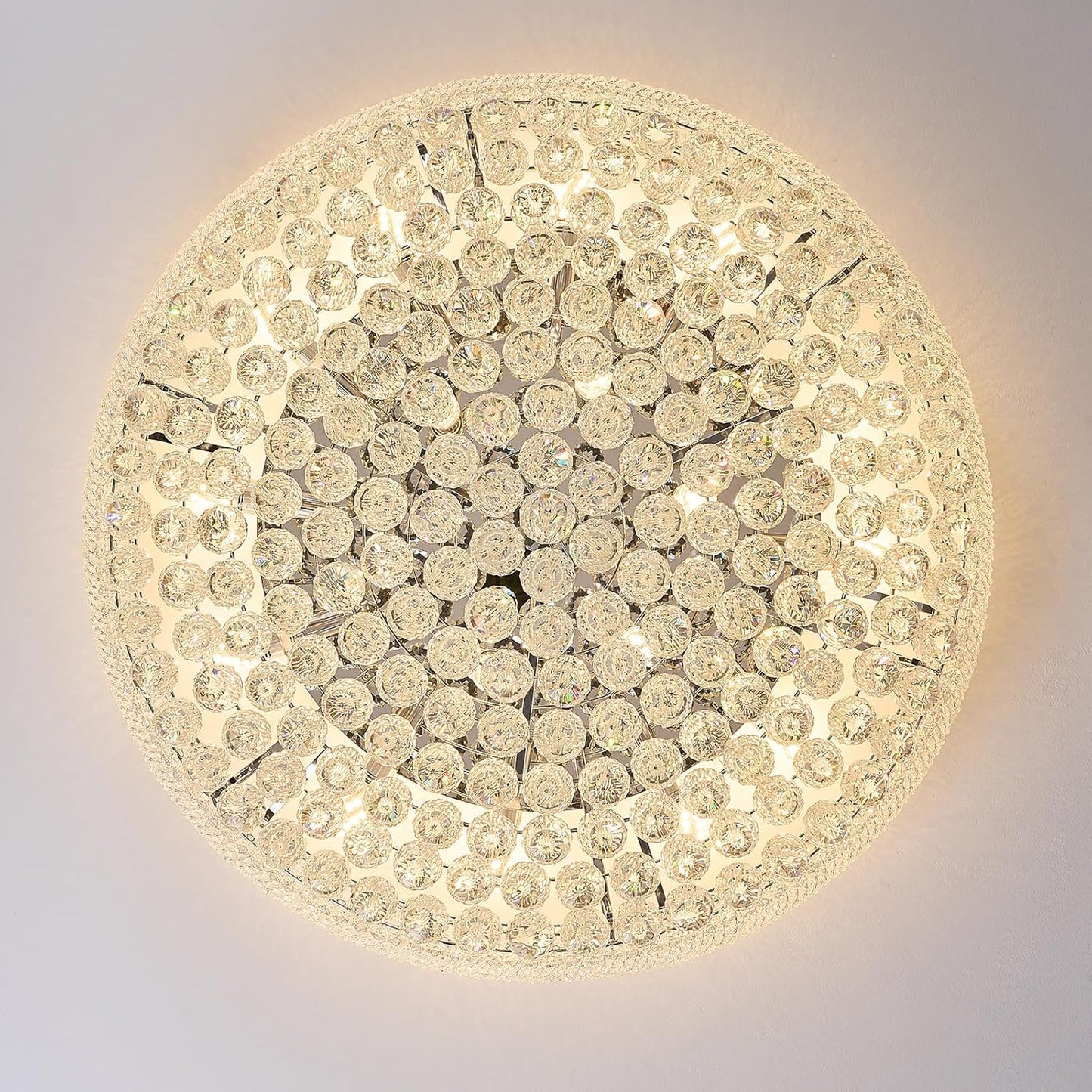 18-Light 32 inch Large Crystal Chandelier Flush Mount Ceiling Light Fixture for Living Room Dining Room Bedroom Foyer Entryway Chrome Finish