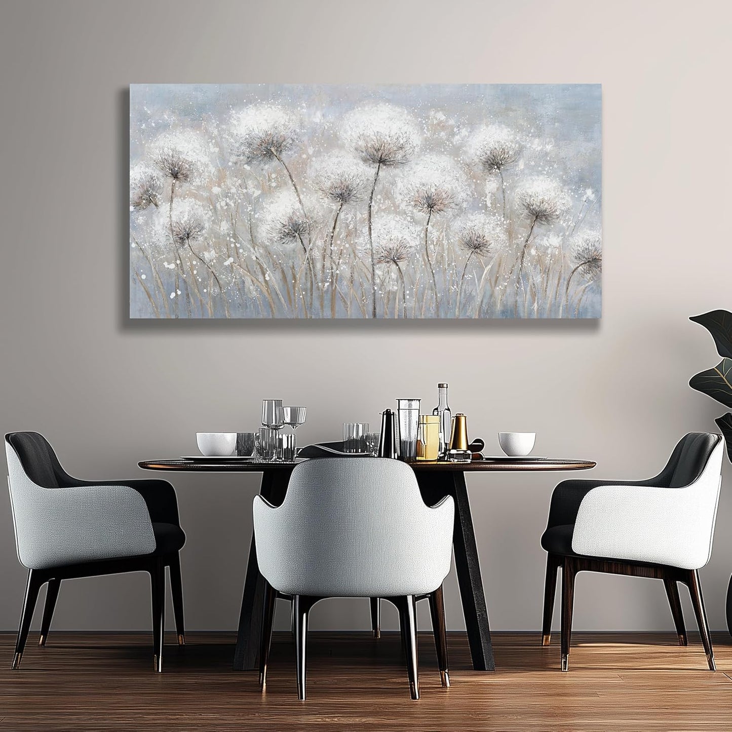 Belmrxne Floral Canvas Wall Art White Wall Decor Aesthetic Artwork Dandelion Canvas Painting for Living Room Bedroom Dining Room Office Home Decor 20x40 inch