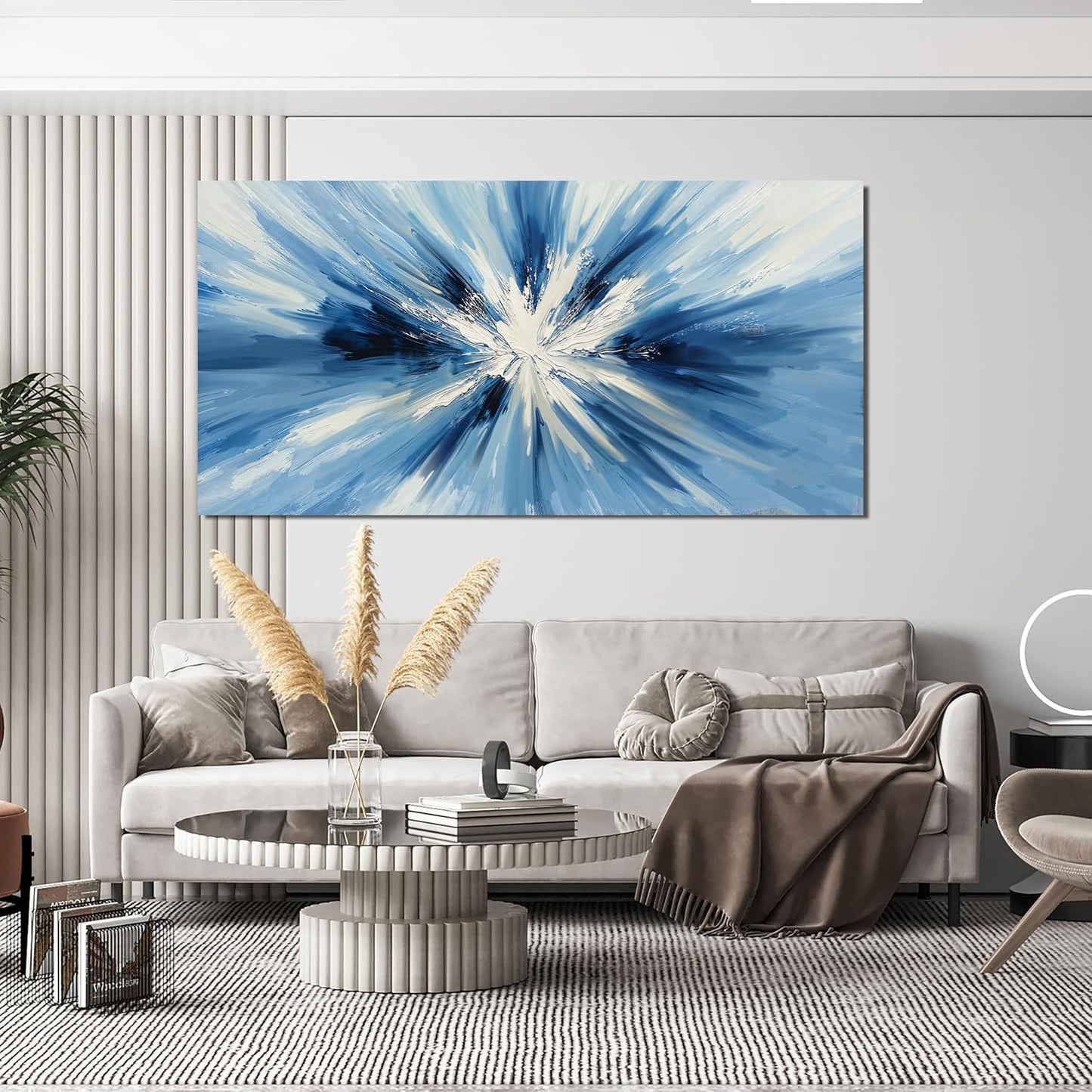 Canvas Wall Art Decor Wall Pictures for Living Room Abstract Canvas Art Wall Decor Large Blue White Wall Art Prints Modern Minimalist Wall Art Decorations Bedroom Home Aesthetic Wall Art Decor 24"X48"