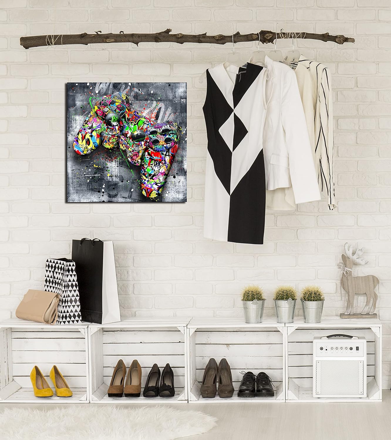 JKWALL77 Graffiti Gaming Wall-Art For Living Room Large Size - Room Decor For Teen Boys - Abstract Canvas Wall Art Ready To Hang Size 30" x 30"