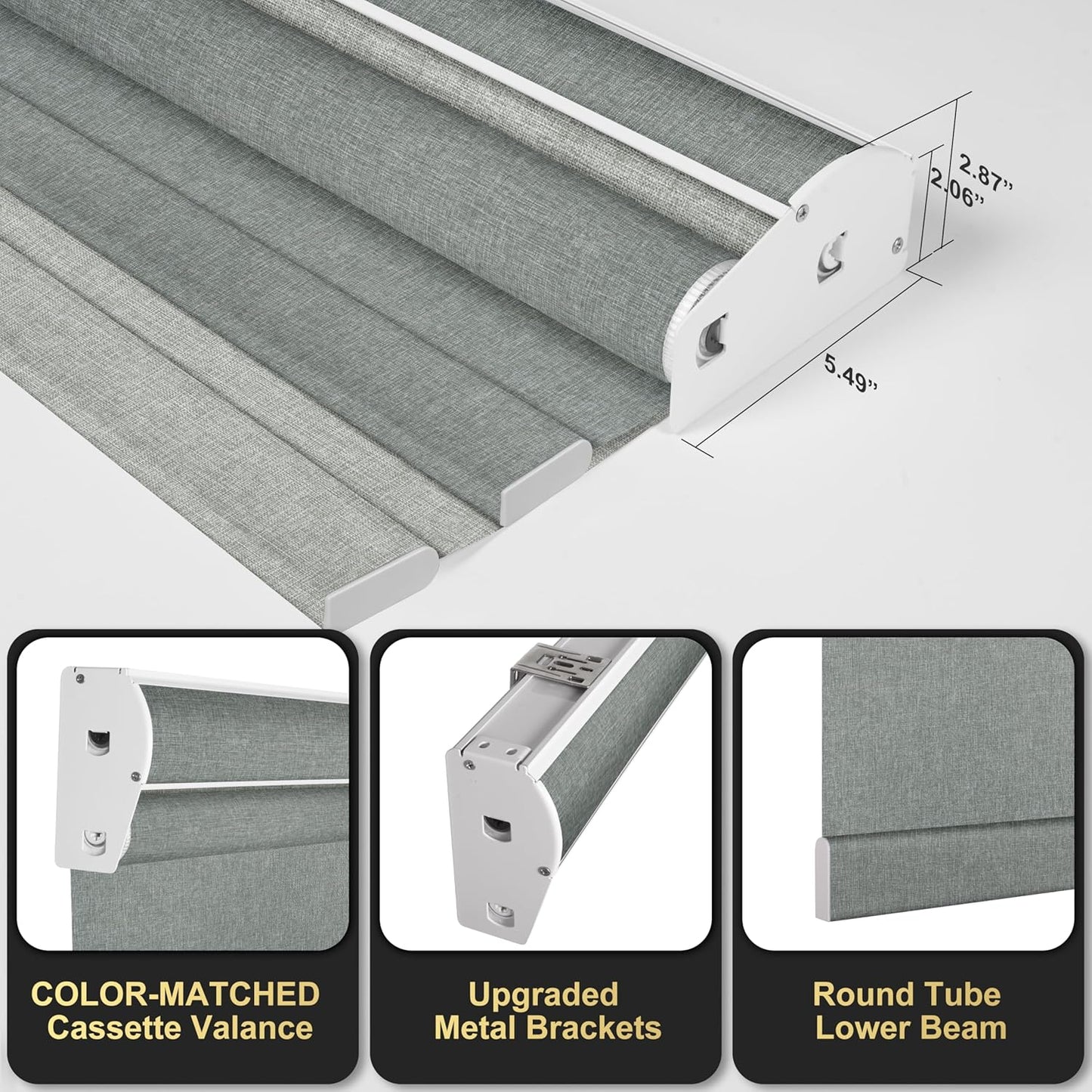 BERISSA Cordless Dual Roller Shades with Cassette Valance,Double Window Shades Blackout and Light Filtering Shades,Day and Night Roller Shades for Home Office Door.Linen Grey.53 W x 56" H