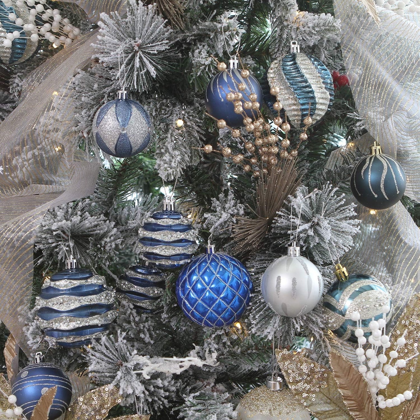 Sea Team 60mm/2.36" Set of Colorful Painted Sparkling Ornaments and Hanging Balls for Christmas Tree - 30pcs