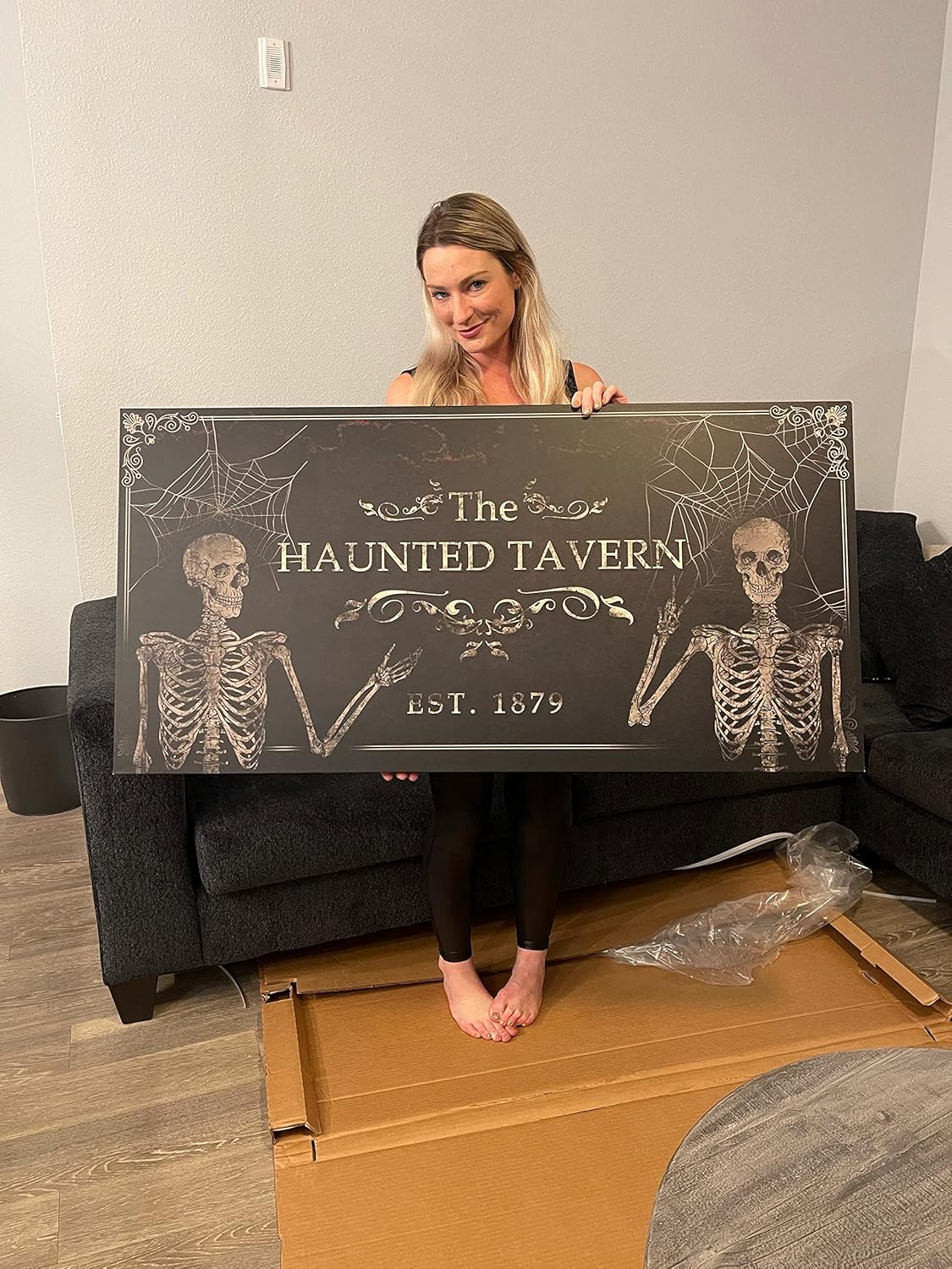 Tailored Canvases Gothic Family Wall Decor - Personalized Grunge Vintage Skeleton Room Decor for Home, Halloween Lovers, Men & Women for Bedroom, Living Room - Goth Spooky, Custom Couple Name, 36"x12"