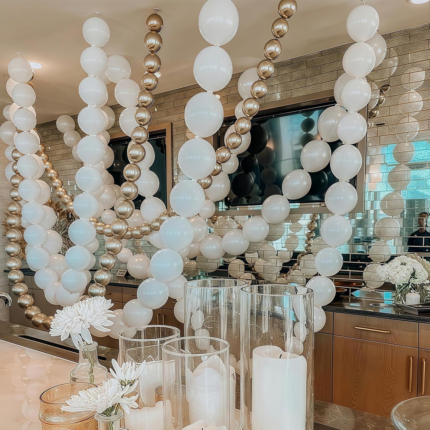 White and Silver Linking Balloons, 100PCS 6 Inch Small Metal Silver Quick Link Balloons for Making Balloon Wall Heart Arch Tails Balloon for Wedding Birthday Baby Shower Graduation Party Decorations