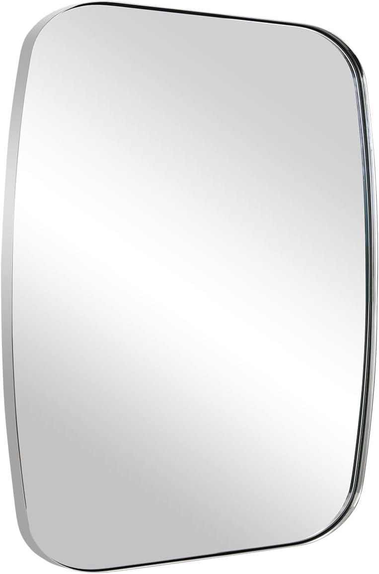 ANDY STAR Chrome Oblong Mirror, 36x40 Inch Polished Chrome Oval Mirror for Bathroom with Stainless Steel Metal Frame, Wall Mouned for Bathroom, Living Room, Entryway