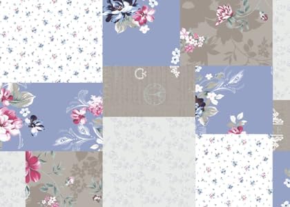 Brilliant Sunshine Pink and Blue Roses Toile Quilt Set, 3-Piece Bedding Sets Lively Patchwork Design, Washable, Reversible Bedspread, Soft Lightweight Coverlet, All-Season, King/Cal King, Blue Natural