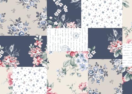 Brilliant Sunshine Roses in Beige Quilt Set, 2-Piece Bedding Sets, Lively Patchwork Design, Washable, Reversible Bedspread, Soft Lightweight Coverlet, All-Season, Twin/Twin XL, Vintage Indigo