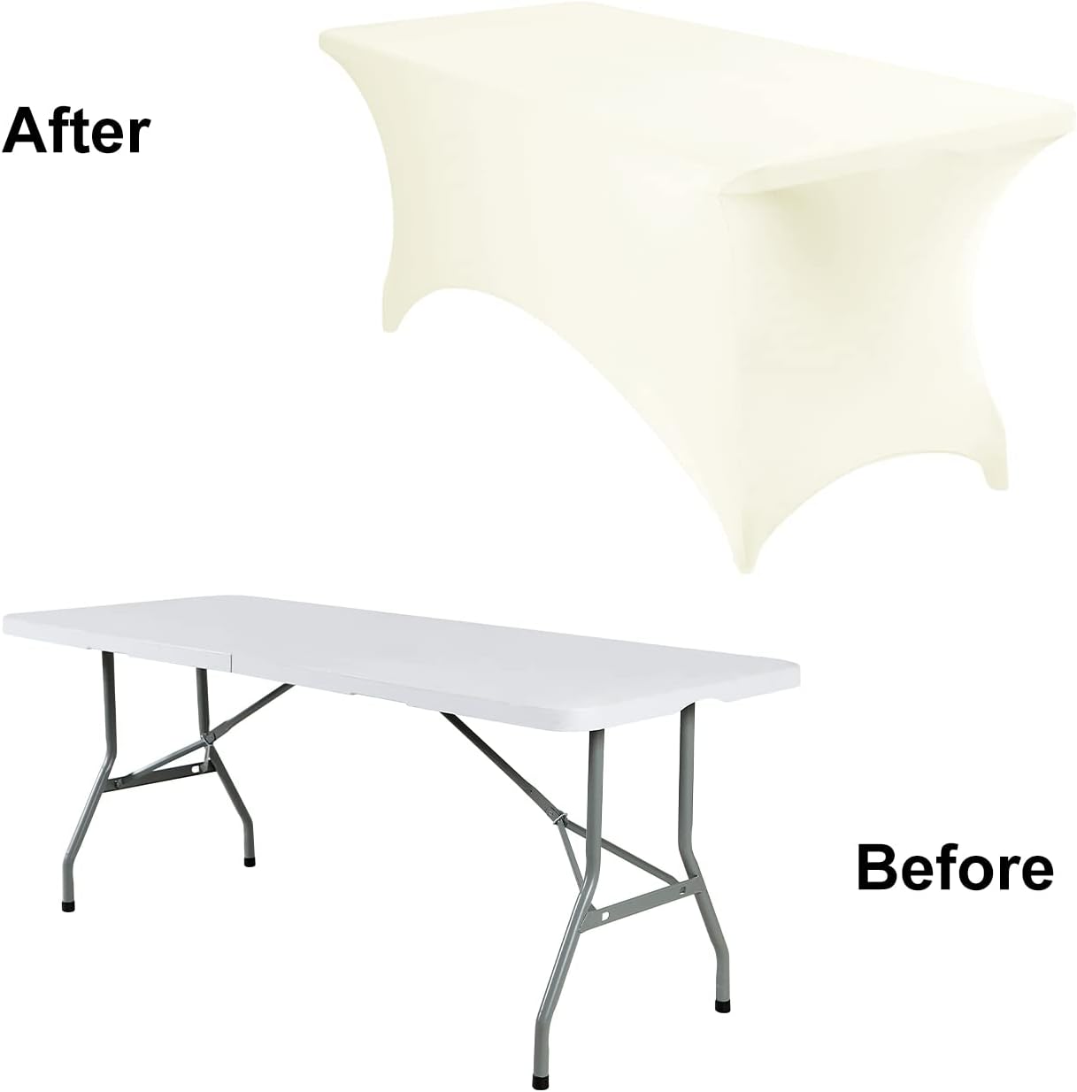4Pack Spandex Waterproof Table Covers 6ft，Spandex 6ft Waterproof Table Cover for Party,Wedding, Banquet, and Events(Ivory)