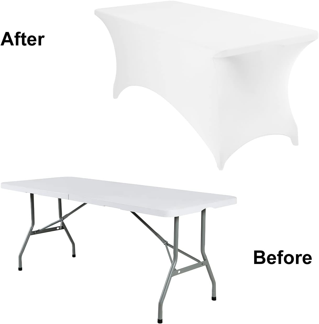 4Pack Spandex Waterproof Table Covers 6ft，Spandex 6ft Waterproof Table Cover for Party,Wedding, Banquet, and Events(White)
