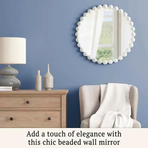 Madison Park Round Mirror, Metal Frame Circle Mirror 27 inch, Wall Art Decor Mounted Hanging for Entryway, Bathroom, Hallway, Living Room, Vanity, Marlowe, White