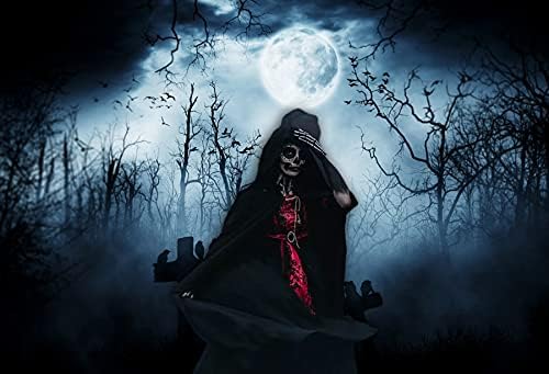 AOFOTO 9x6ft Moon Night Halloween Cemetery Photography Backdrop Flying Bats Birds Stand on Gravestone Cross Graveyard in Dark Forest Photo Background Cloth Vinyl Wallpaper Photo Studio Props