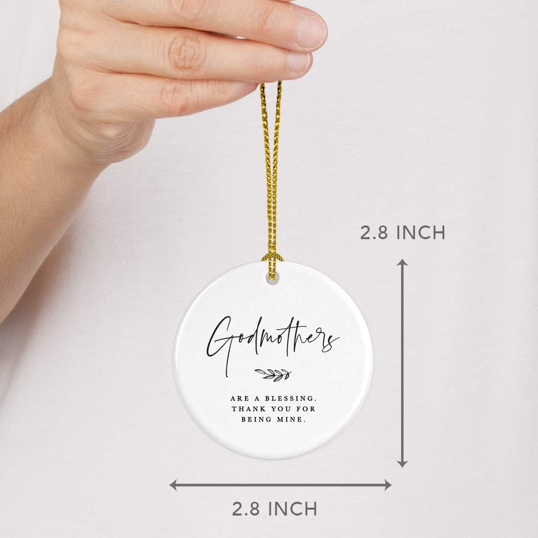 Andaz Press Round Ceramic Porcelain Christmas Tree Ornament Keepsake Collectible Godmother Gift, Godmothers are a Blessing. Thank You for Being Mine. Antique Handdrawn, 1-Pack