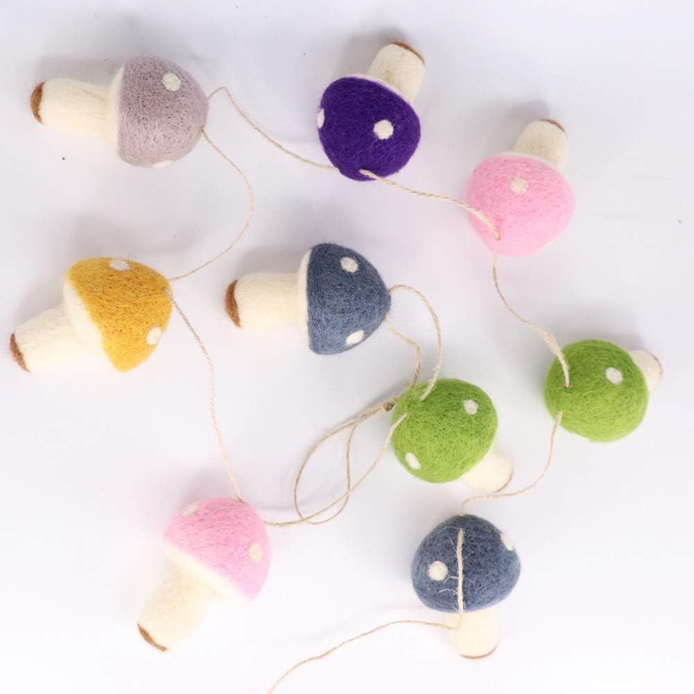 B&D Handmade Wool Crafts Art Set, Colorful Mushroom Garland- Winter and Easter Spring Multi Themed Home Decorations