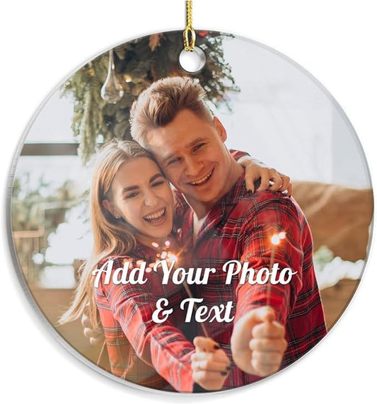 Personalized Custom Photo Round Acrylic Ornaments - Create Keepsake Gifts for Couple, Wife, Husband, Boyfriend, Girlfriend