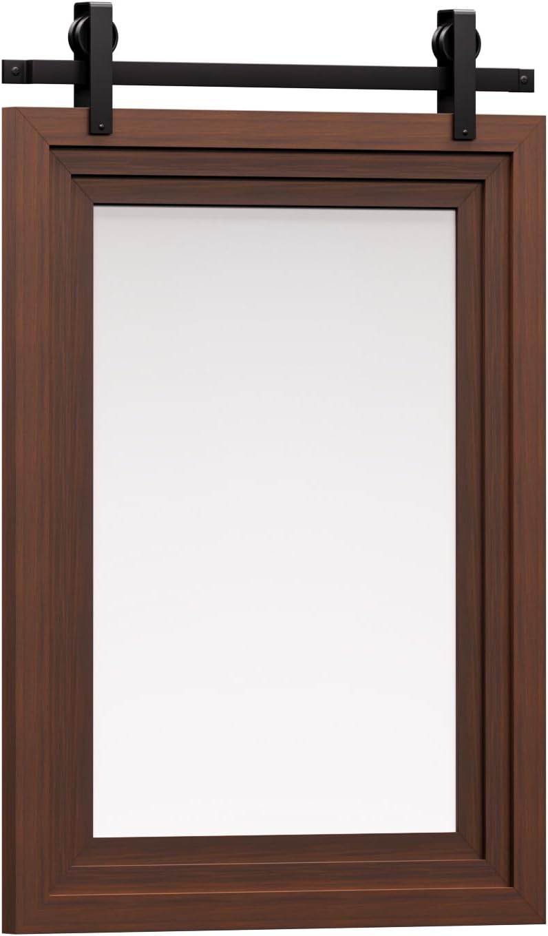 ALBAD Farmhouse Wood Framed Wall Mirror, Natural Wood and Framed Wall Mounted Bathroom Vanity Mirror for Farmhouse Decor, Vertical or Horizontal Hanging