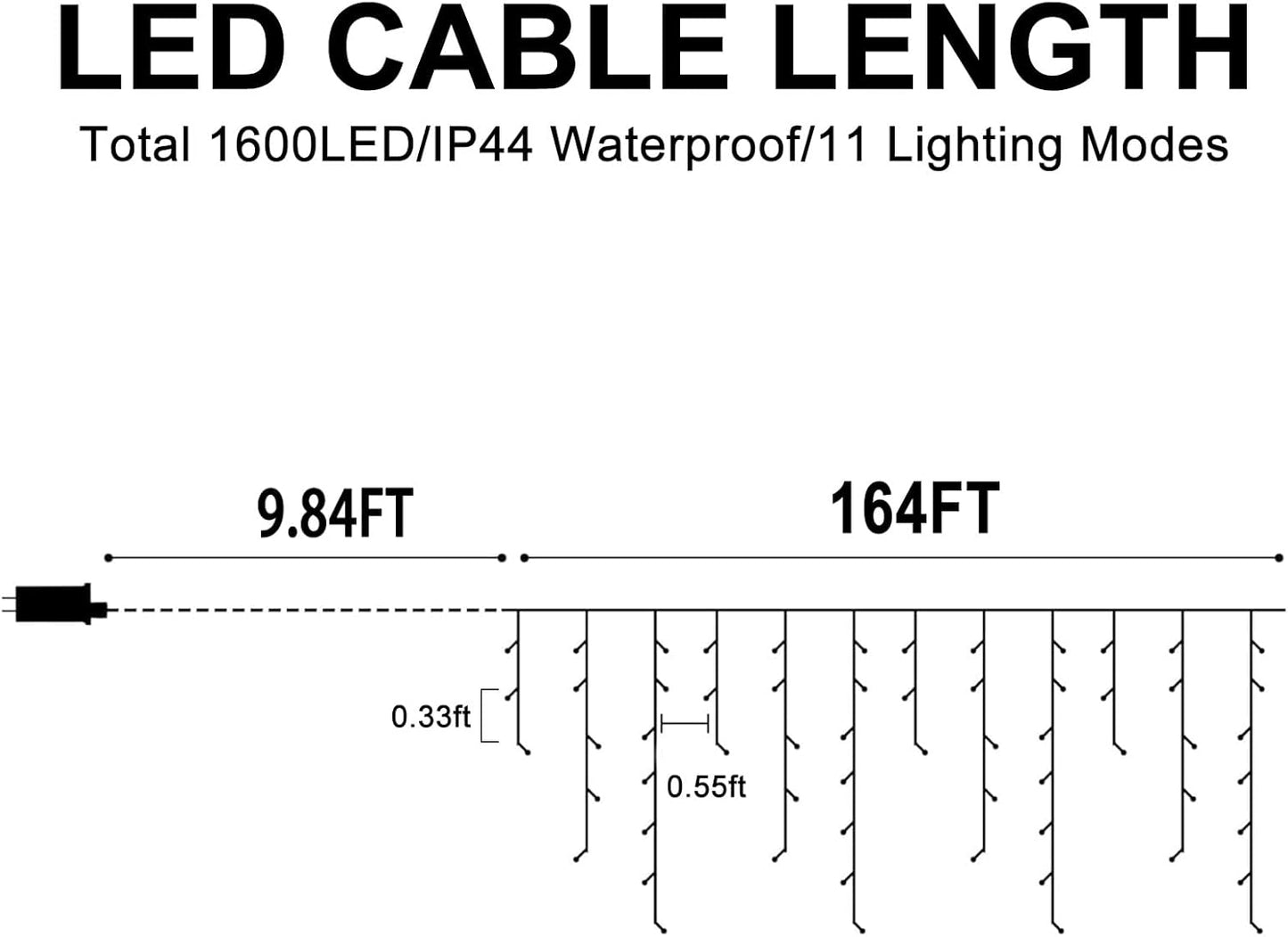 Color Changing Ice Lights, 164FT 1600 LED Outside with 320 Drops, 11 Modes Timer Waterproof Warm White to Multicolor String Lights for Christmas Eaves Party Decorations