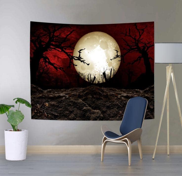 SHRAPHY Moon Tapestry 60x50 Inches Scary Graveyard Tapestry Halloween Scarlet Sky Tapestry for Bedroom Home Decoration GTLSUH1206