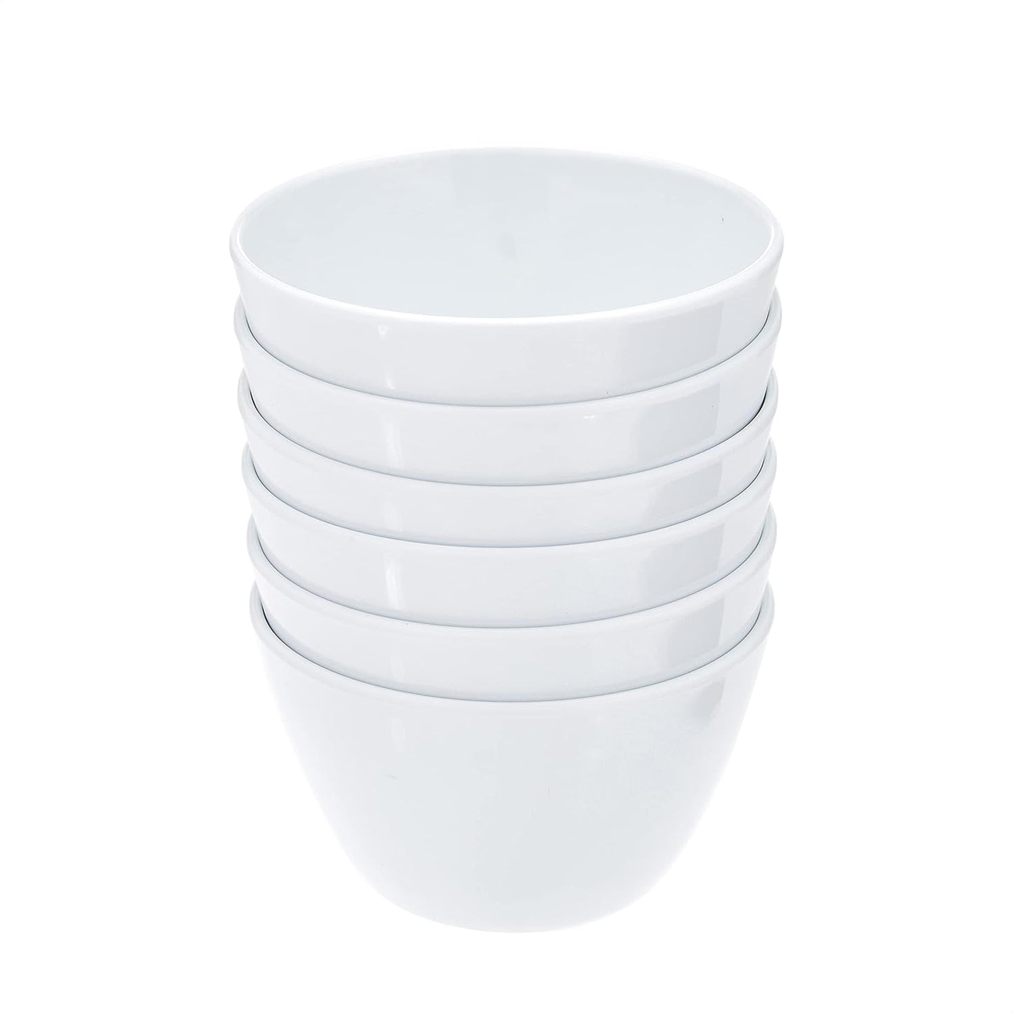 Amazon Basics Round Melamine Bowl, 8 oz, White, 6 Piece Set (Previously AmazonCommercial brand)