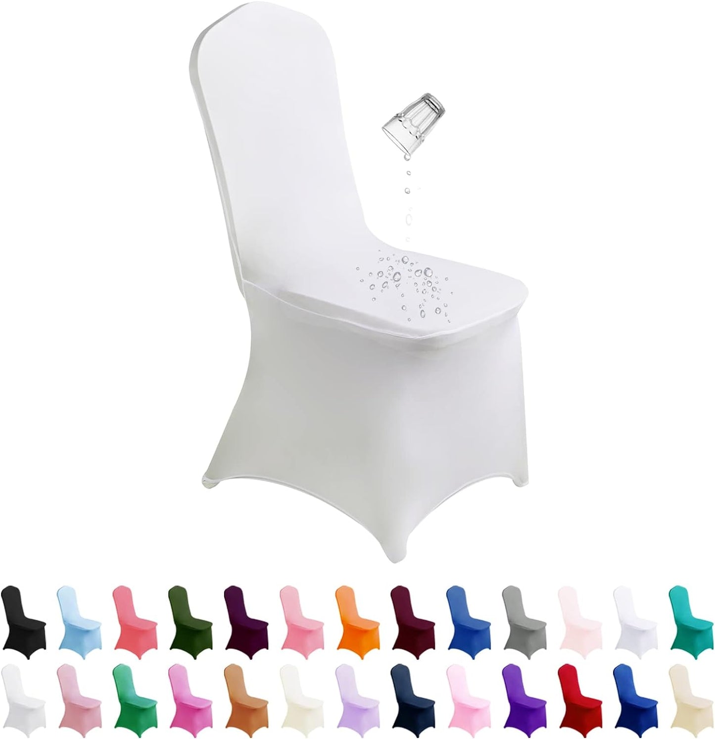 SUPERO Waterproof Spandex Chair Cover 50PCS, Stretch Dining Chair Covers, Polyester Outdoor Chair Covers, Protector Stretch Chair Cover for Party Universal, Banquet, Wedding Event, Hotel(White)